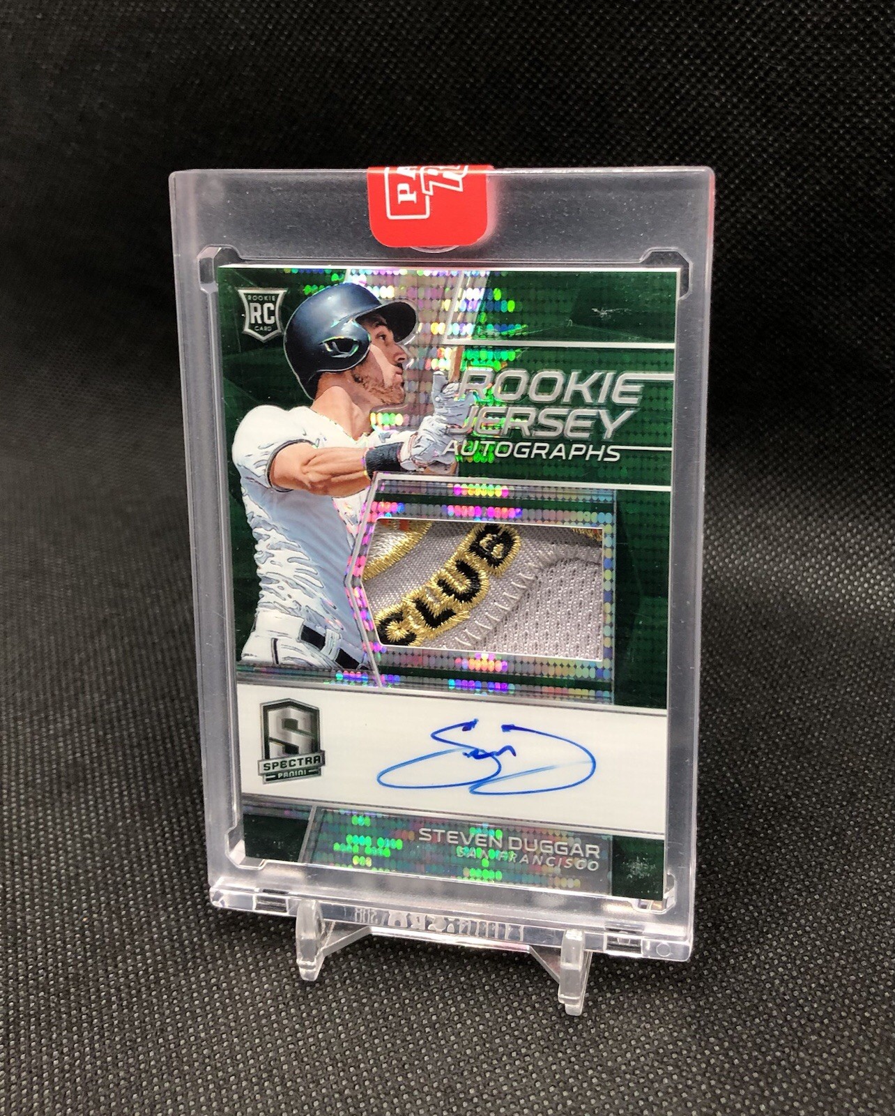 2019 Spectra Steven Duggar RPA /5 ROOKIE JERSEY AUTOGRAPH GREEN PULSAR PRIZM SSP
