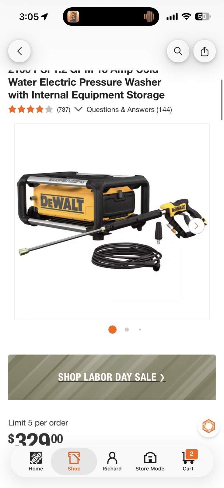 DEWALT 2100 PSI 1.2 GPM Cold Water Electric Pressure Washer - DWPW2100 DEWALT 2100 PSI 1.2 GPM Cold Water Electric Pressure Washer - DWPW2100