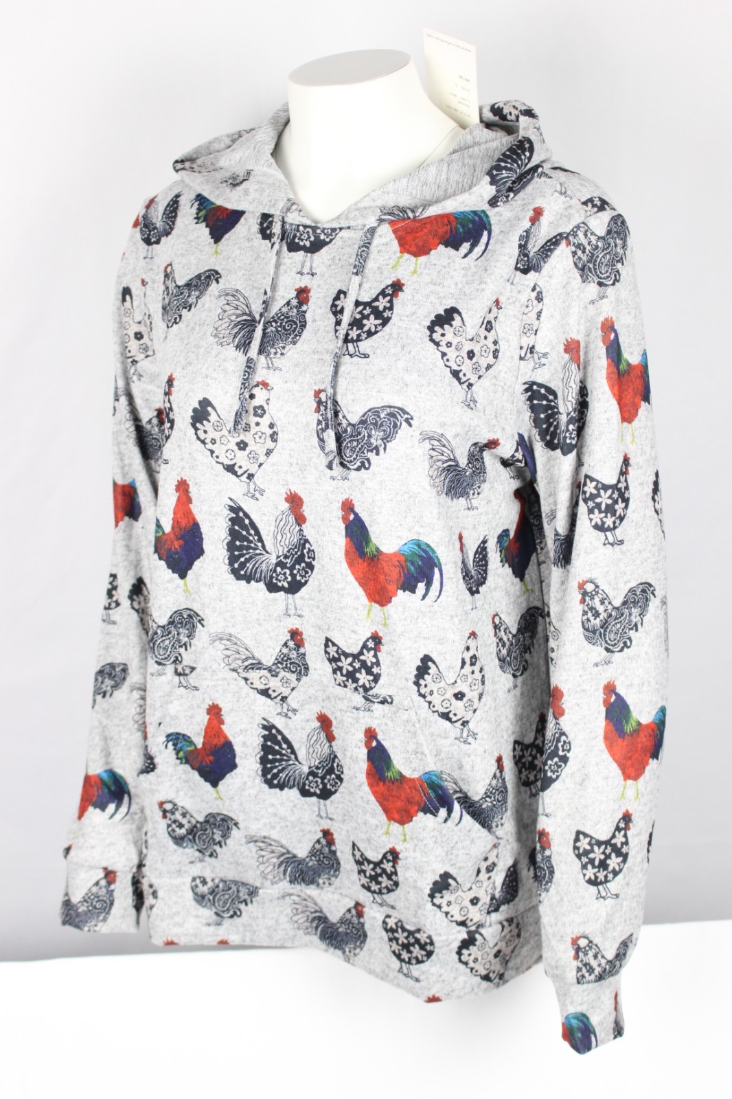 L. A. Soul Women's Rooster Chicken Print Hoodie Pullover Light Gray HD-331 L. A. Soul Women's Rooster Chicken Print Hoodie Pullover Light Gray HD-331