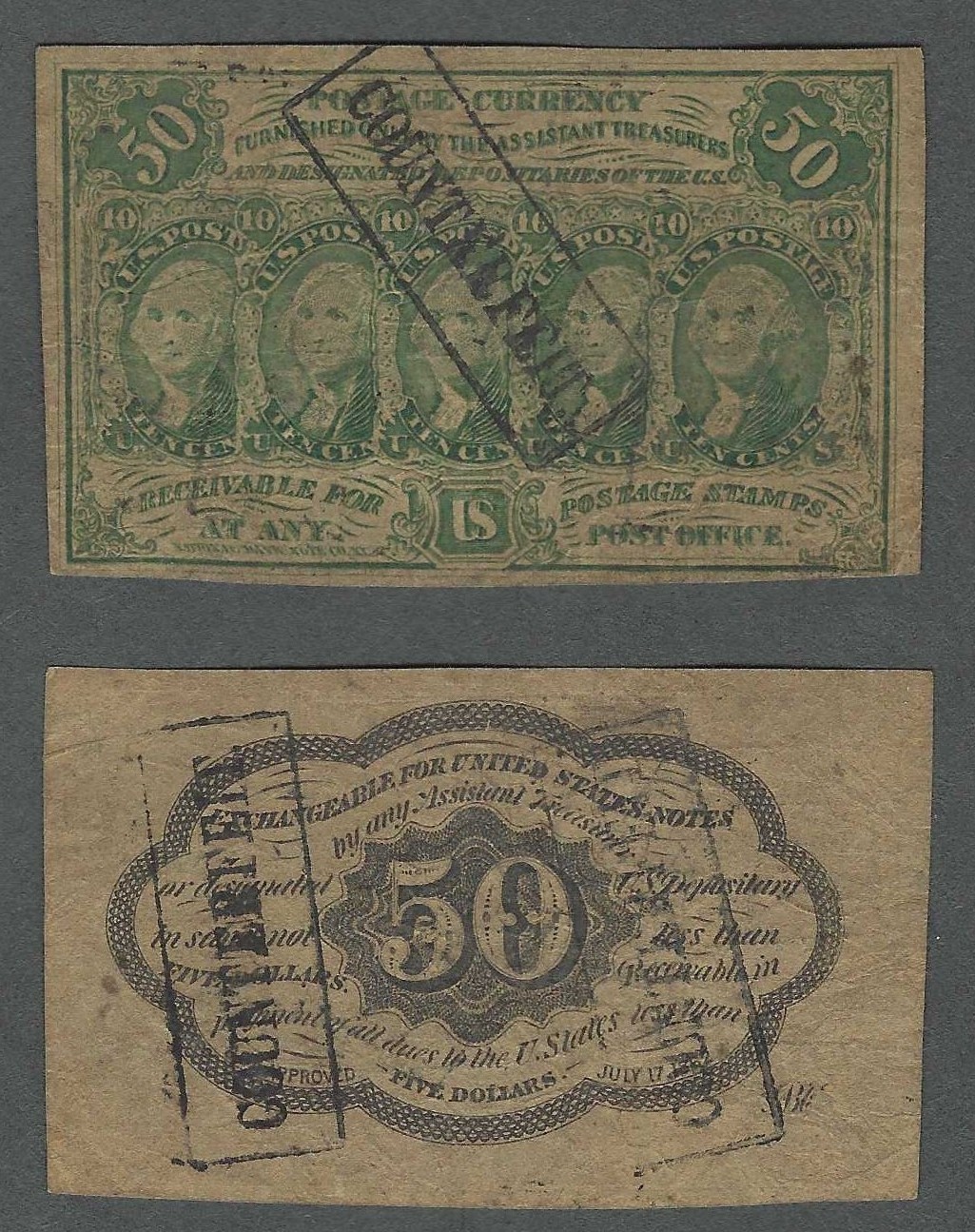 Contemporary COUNTERFEIT 1st Issue 50c 1862-63 Fractional Currency