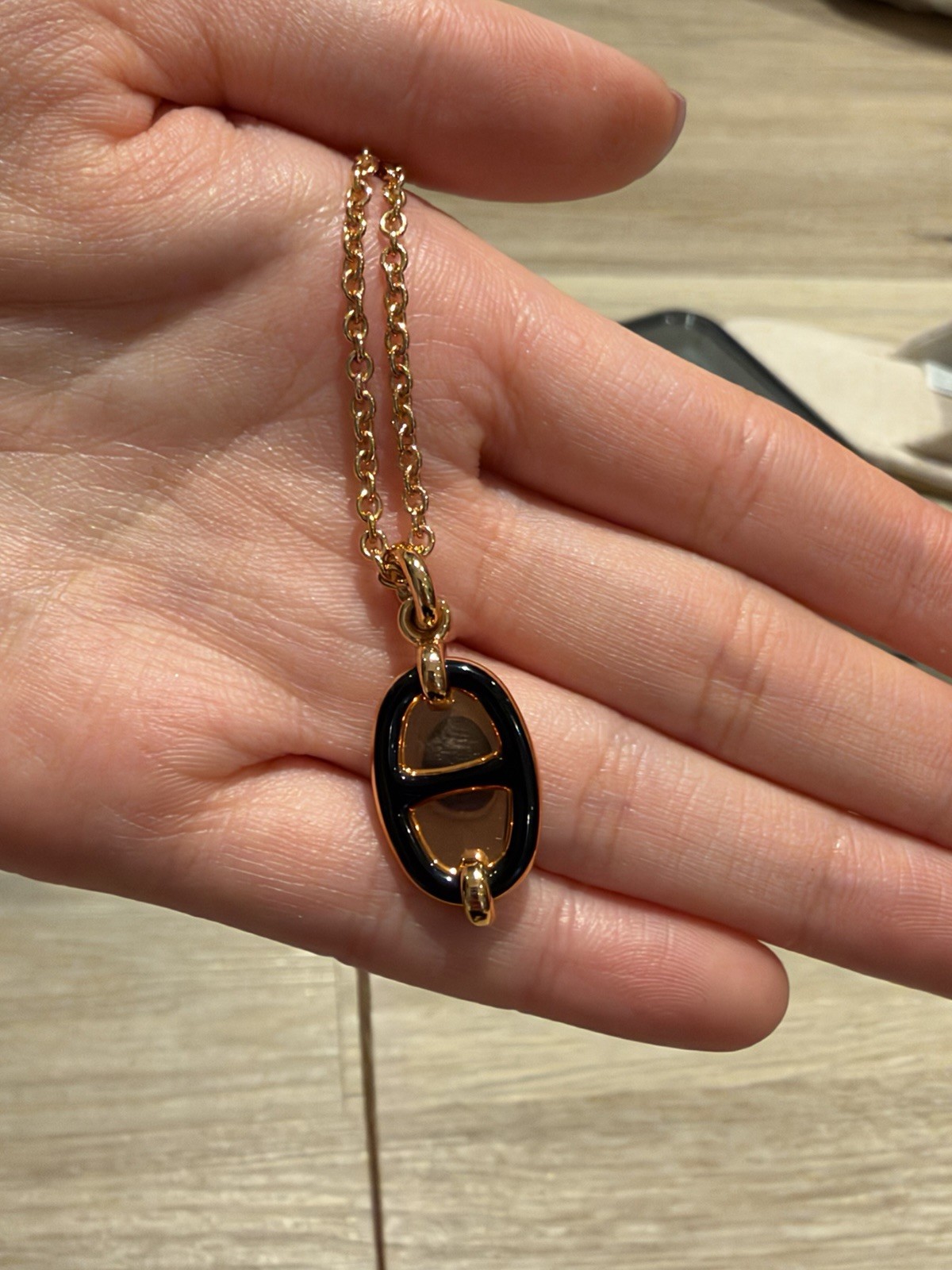 Hermes Mini Maillon Pendant - Small model Black and Rose Gold Hermes Mini Maillon Pendant - Small model Black and Rose Gold