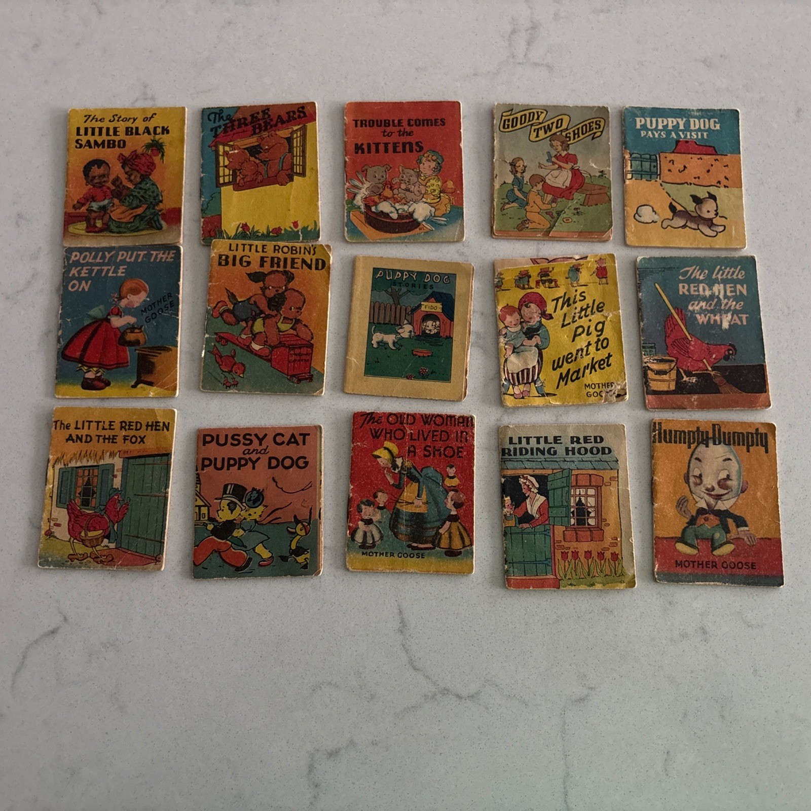 15 VINTAGE SAMUEL LOWE MINI CHILDRENS BOOKS  W/RARE LITTLE BLACK SAMBO, HUMPTY 
