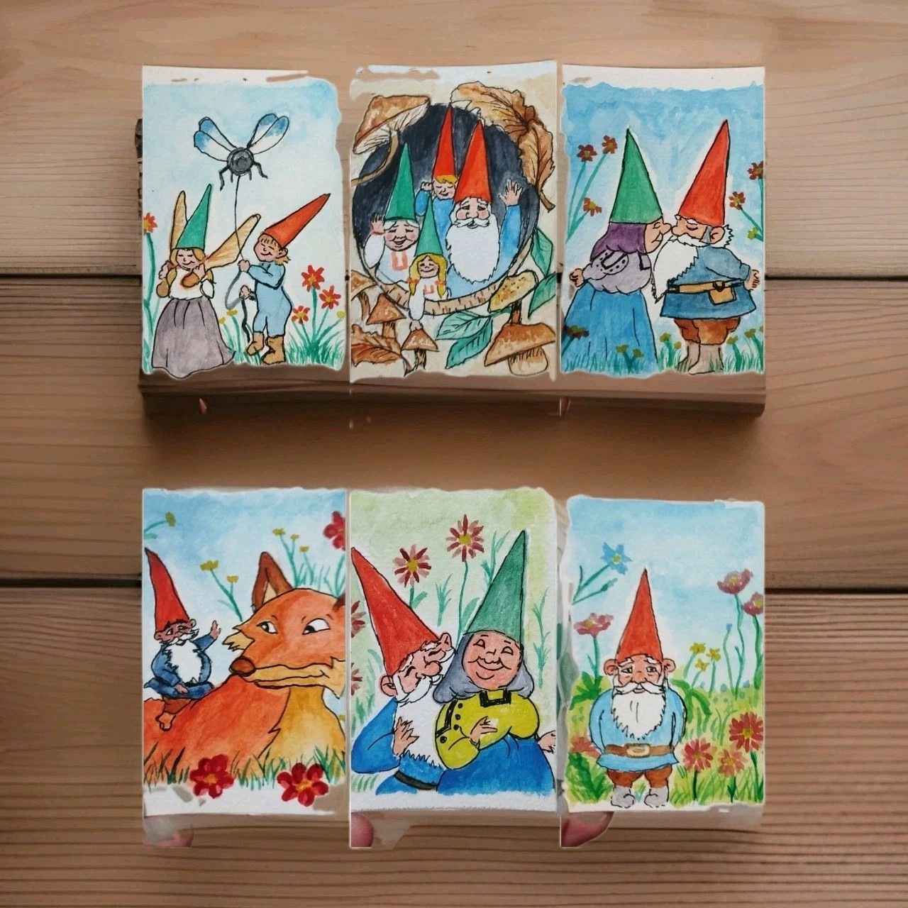 ACEO Original OOAK Gnomes Cottagecore lot 6  signed ArtisticChaptersbyIris