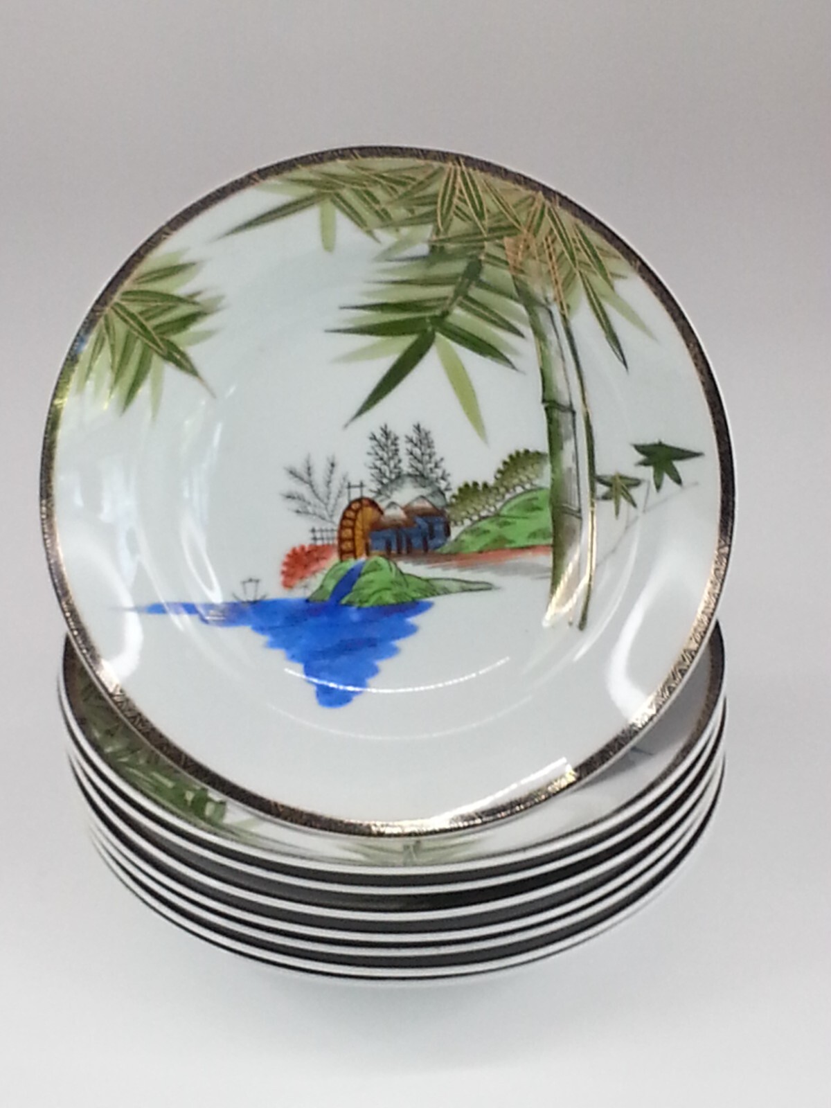 Hayasi Fine China 8pc Vintage Kutani Soup Salad Bowls Asian Scene Hayasi Fine China 8pc Vintage Kutani Soup Salad Bowls Asian Scene