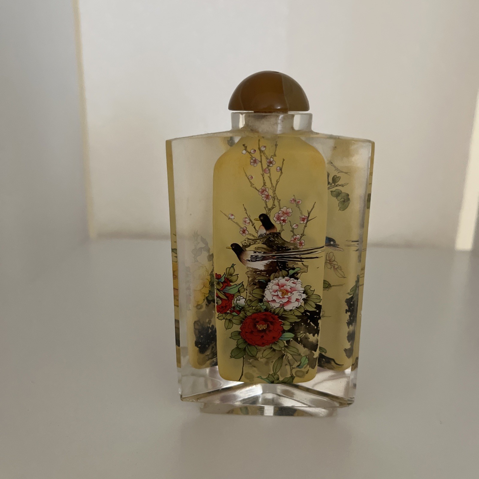 Vtg Chinese Reverse Hand Painted Crystal Snuff Bottle Tall birds and flowers Vtg Chinese Reverse Hand Painted Crystal Snuff Bottle Tall birds and flowers