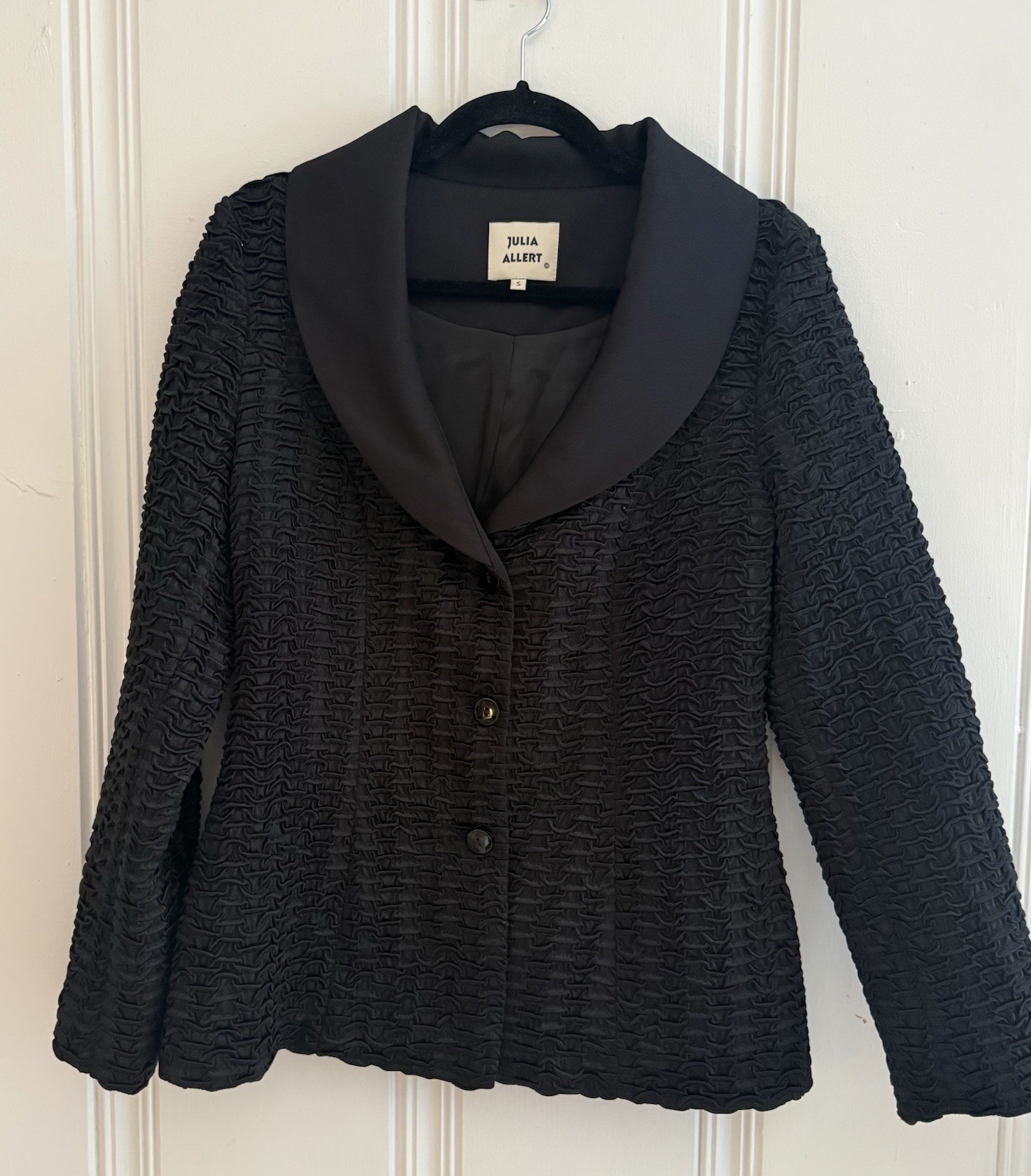 Julia Allert Crinkle Textured Wide Satin Collar Blazer Jacket Small S