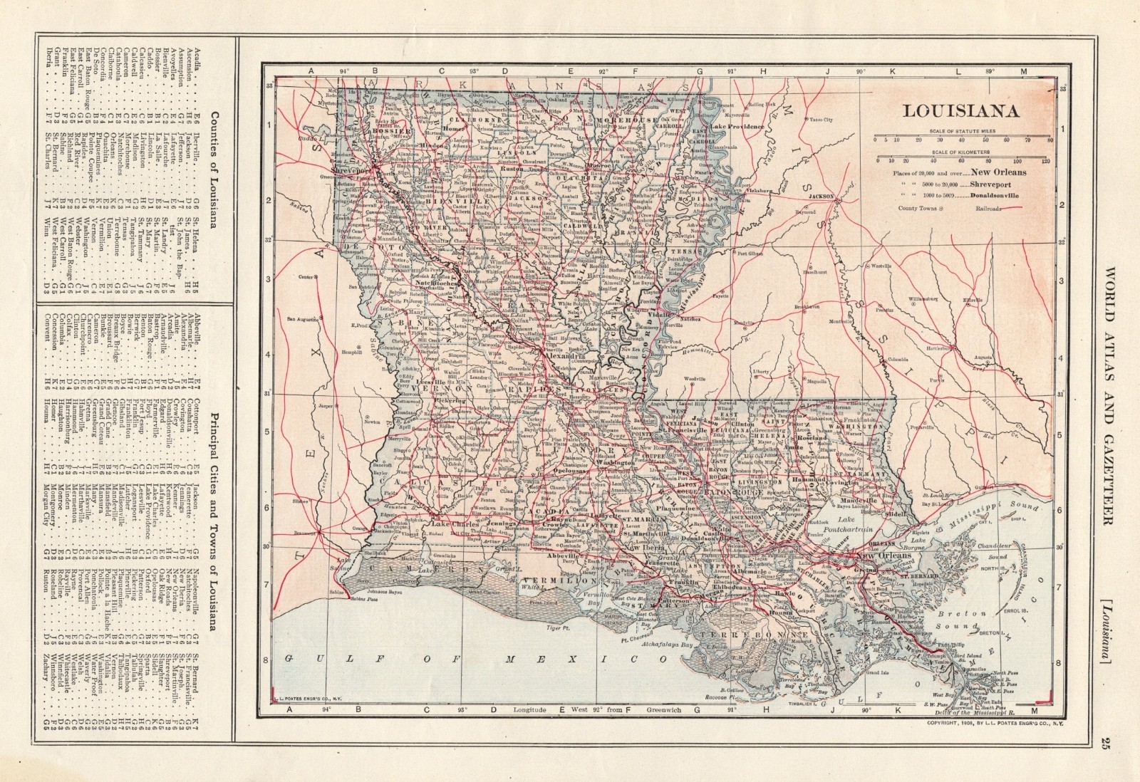 1908 Vintage Louisiana Map Antique Louisiana State Map Gallery Wall Decor 3240