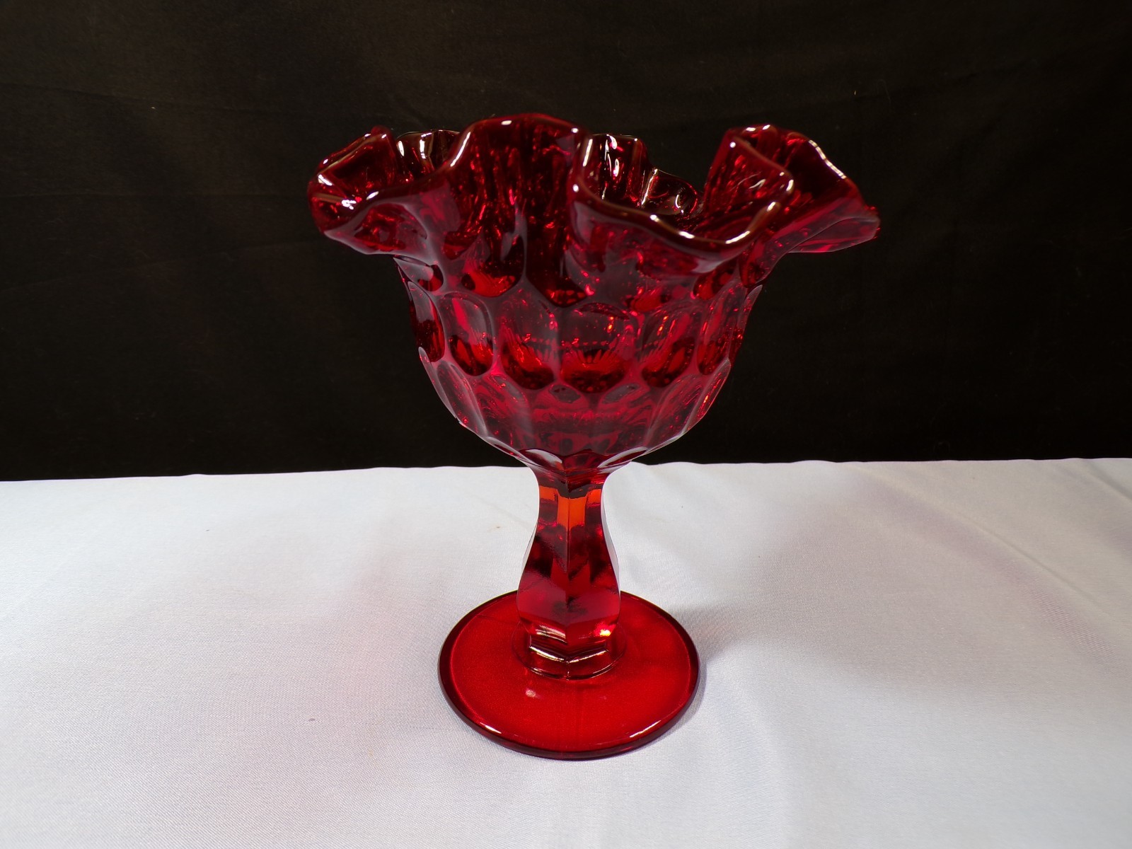 Fenton Ruby Red Glass Thumbprint Compote Footed Candy Dish INV2