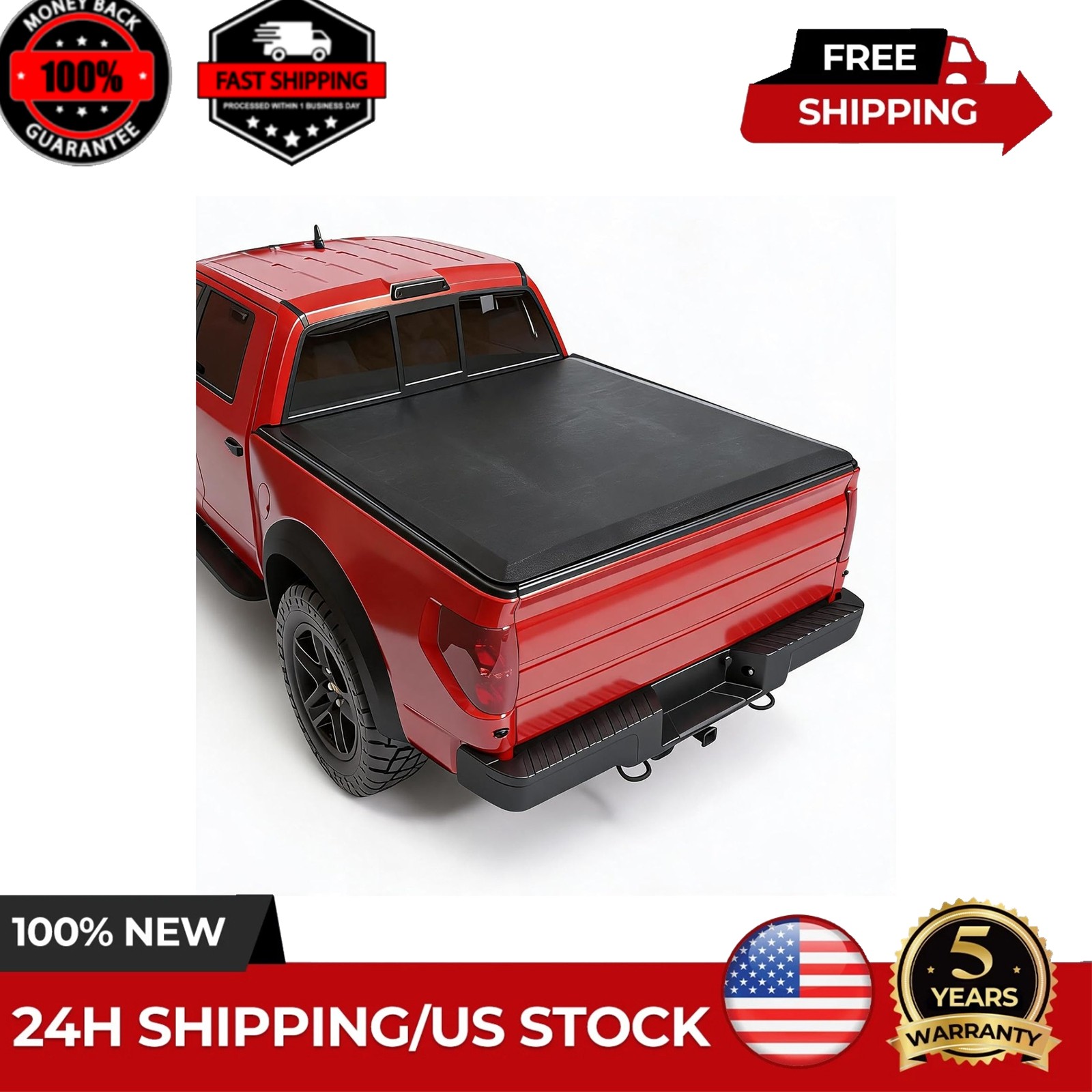Soft Quad-Fold Truck Bed Tonneau Cover for 2015-2024 Ford F-150 6.5ft Bed Black