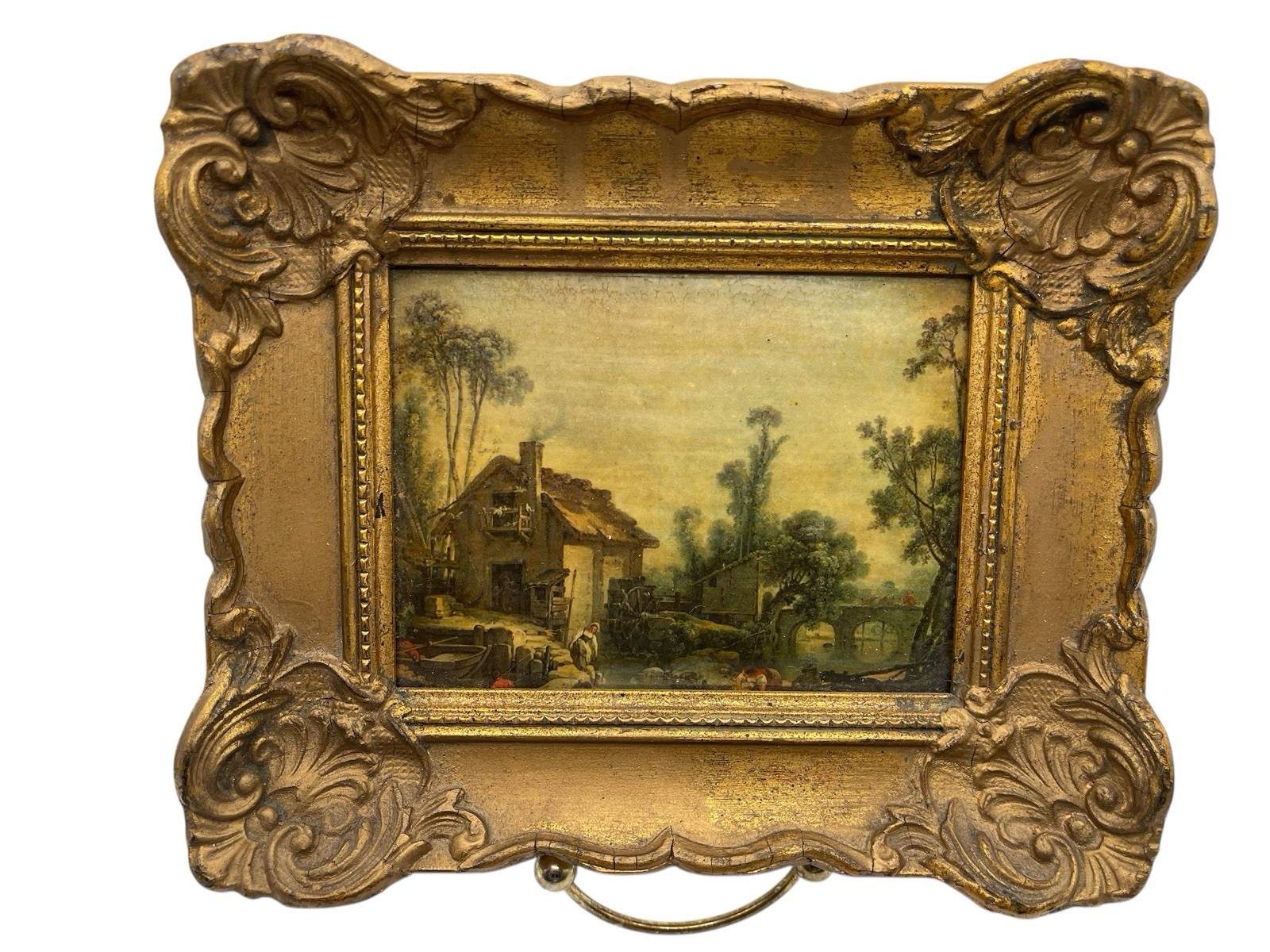Antique Dutch Country Life Landscape Miniature Framed Artwork Gimbels Belgium