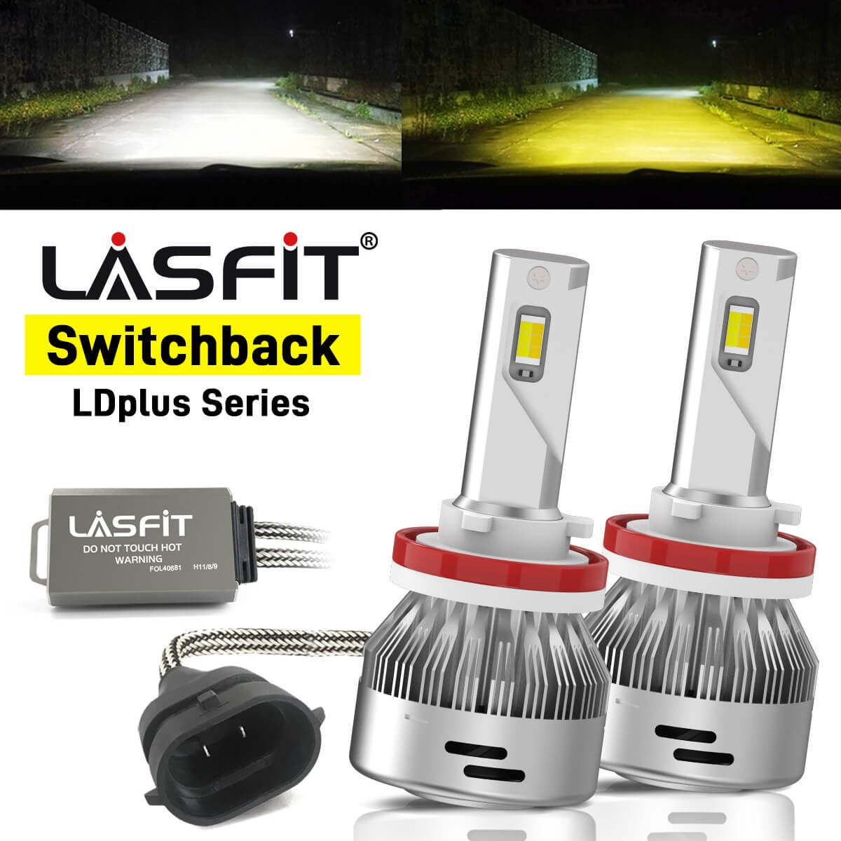 LASFIT CANBUS Switchback H11 H8 Fog LED Light Bulbs Dual Color Yellow White H16