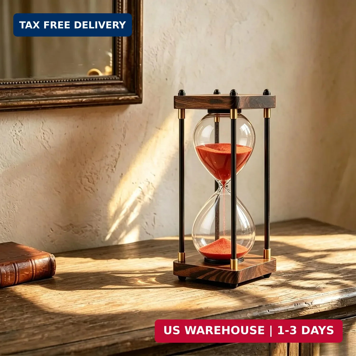 60 Minute Hourglass Timer, Large Vintage Wooden Sand Timer