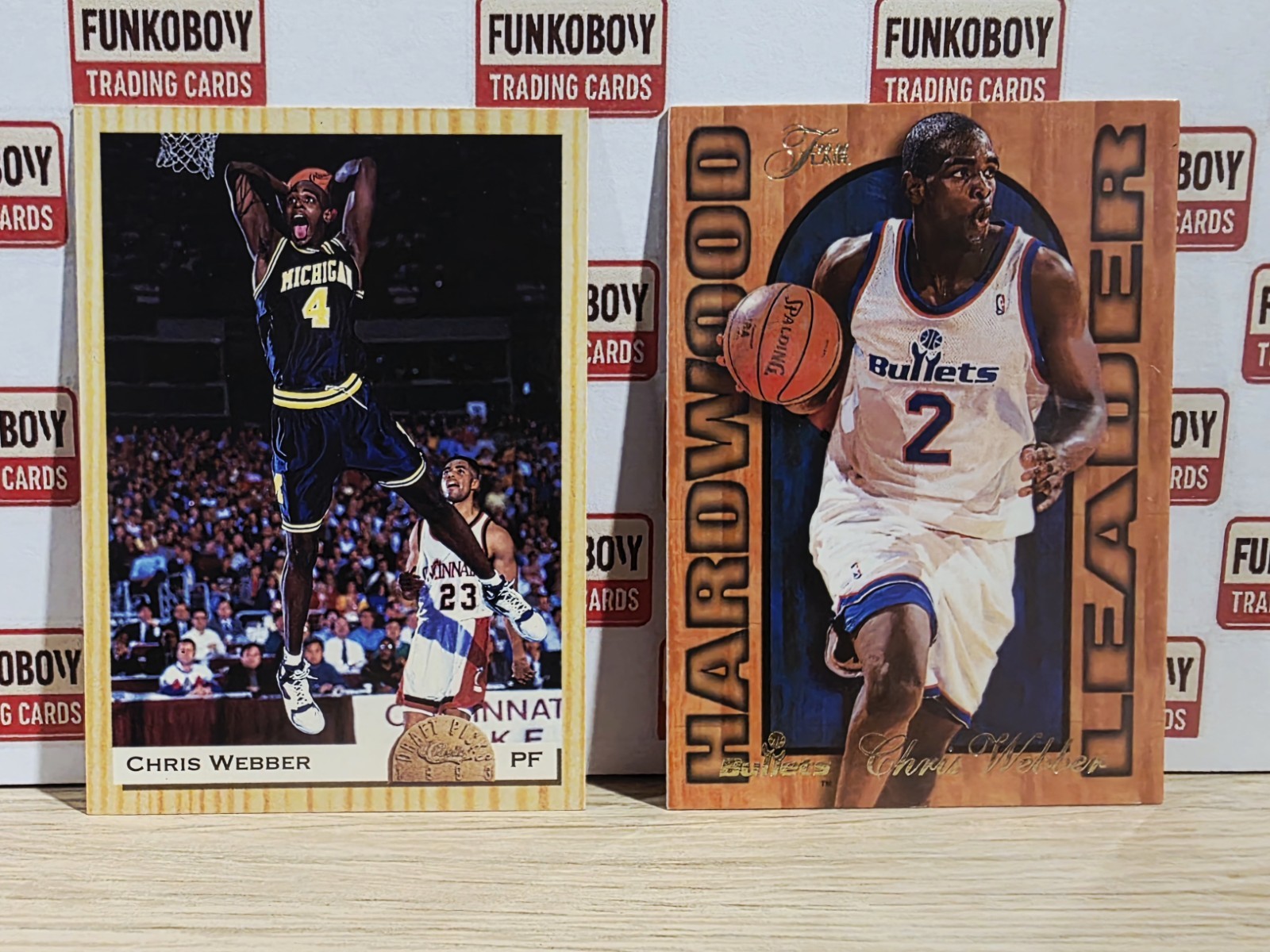 Chris Webber 2 Cards-1993 Classic Collage + 1995 Flair Hardwood Leader (Bullets)