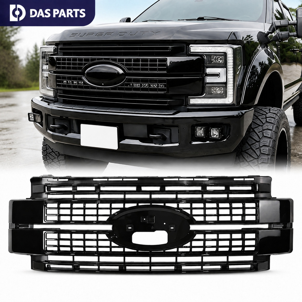 Front Bumper Upper Grille For 17-19 Ford F250 F350 Super Duty Platinum GLS BLK