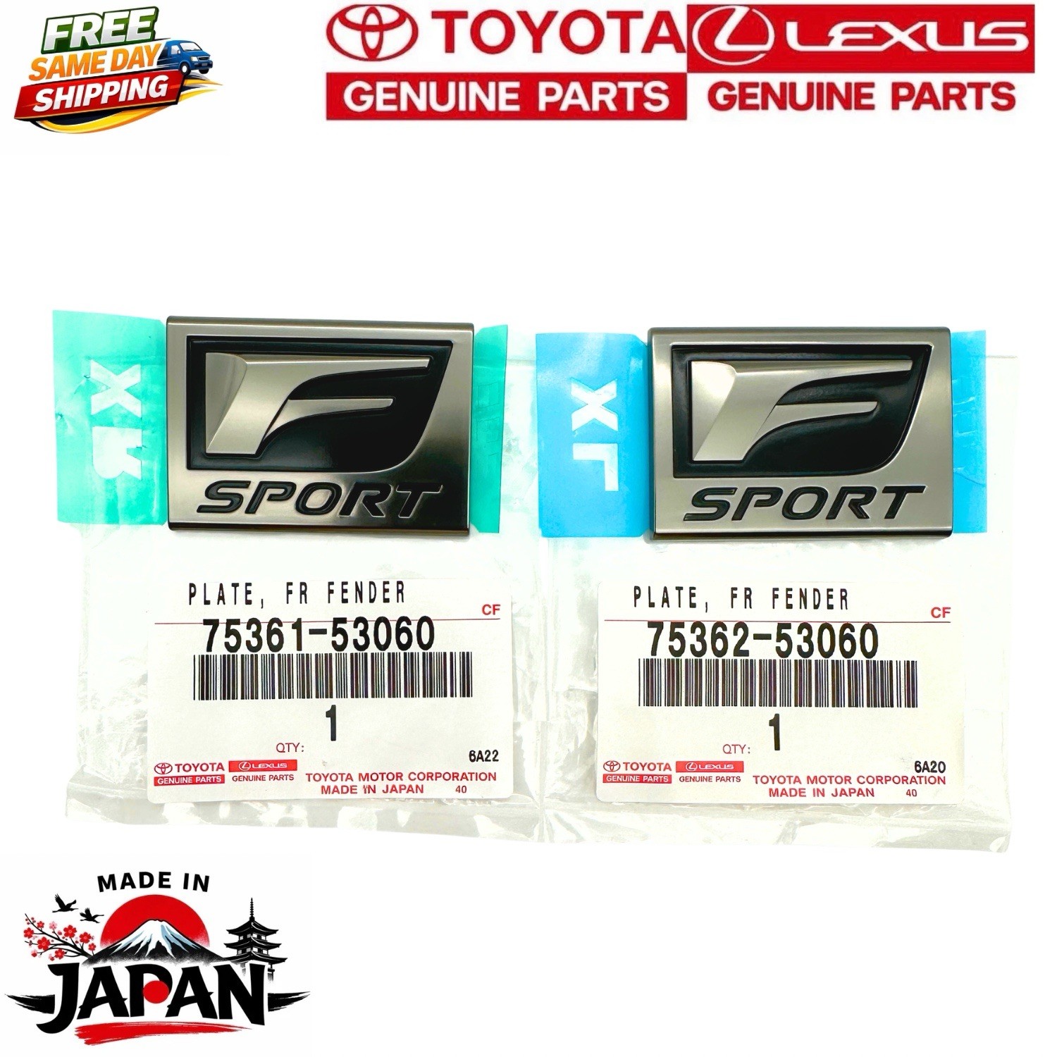 Genuine TOYOTA LEXUS OEM FACTORY FENDER F-SPORT EMBLEM SET 2022-2024 IS500 OEM Genuine TOYOTA LEXUS OEM FACTORY FENDER F-SPORT EMBLEM SET 2022-2024 IS500 OEM