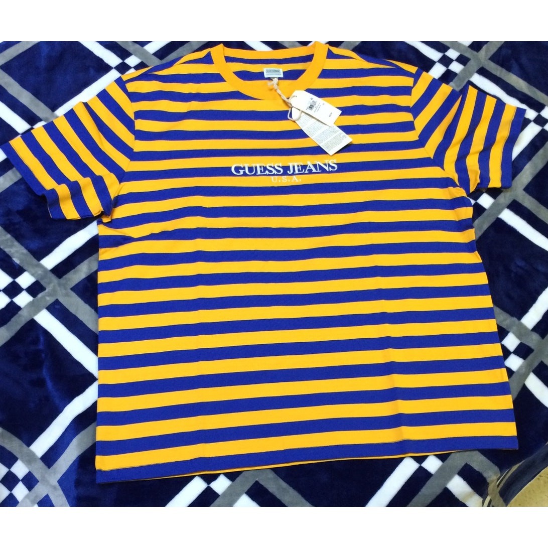 NWT Vintage Guess Jeans Blue Yellow Striped Shirt XL NWT Vintage Guess Jeans Blue Yellow Striped Shirt XL