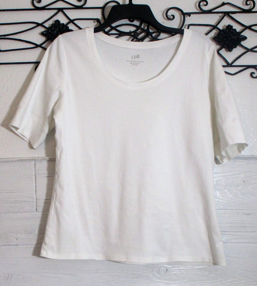 J Jill Women\'s Knit Top Size L Short Sleeve White Scoop Neck