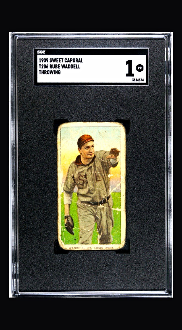 1909 T206 - Rube Waddell Throwing 150 HOF SGC 1 1909 T206 - Rube Waddell Throwing 150 HOF SGC 1