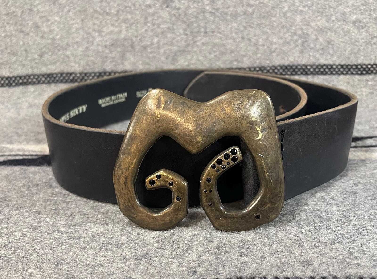 Vintage Miss Sixty Logo Statement Belt sz S Black Leather Made In Italy Vintage Miss Sixty Logo Statement Belt sz S Black Leather Made In Italy