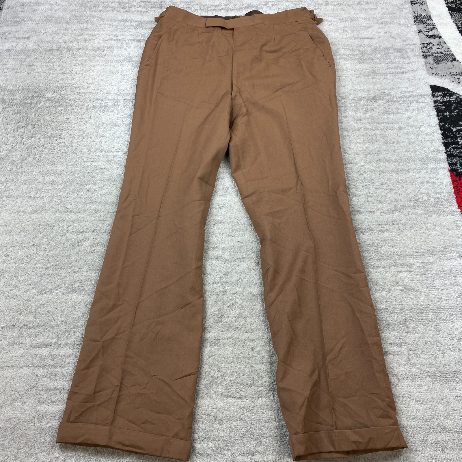 True Vintage Oxxford Clothes Pants 34 Brown Disco Talon 34x30 Wool Pleated 70s
