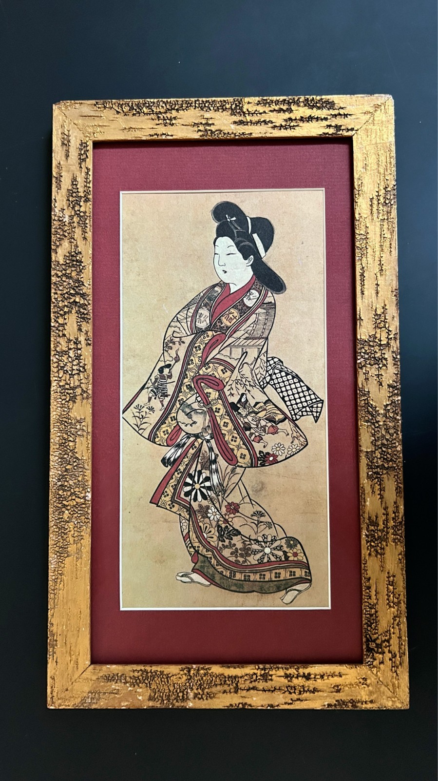 Japanese Ukiyo-e Peacock Nishimura Shigenaga Framed Art Bookplate Vintage