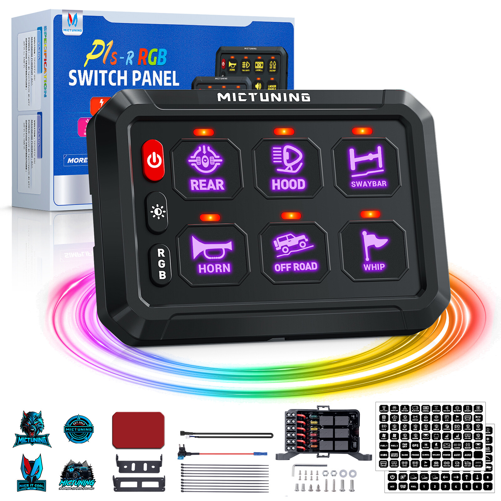 RGB 6 Gang On/Off Switch Panel 12v LED Light Bar Circuit Relay System Car Marine