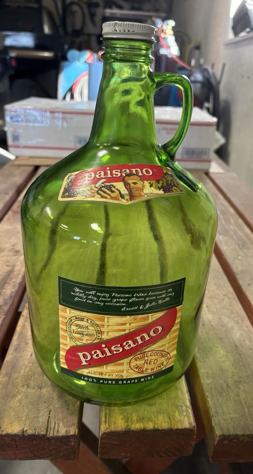Vtg Ernest And Julio Gallo Paisano Green Glass Gal Jug Grape Wine Vtg Ernest And Julio Gallo Paisano Green Glass Gal Jug Grape Wine
