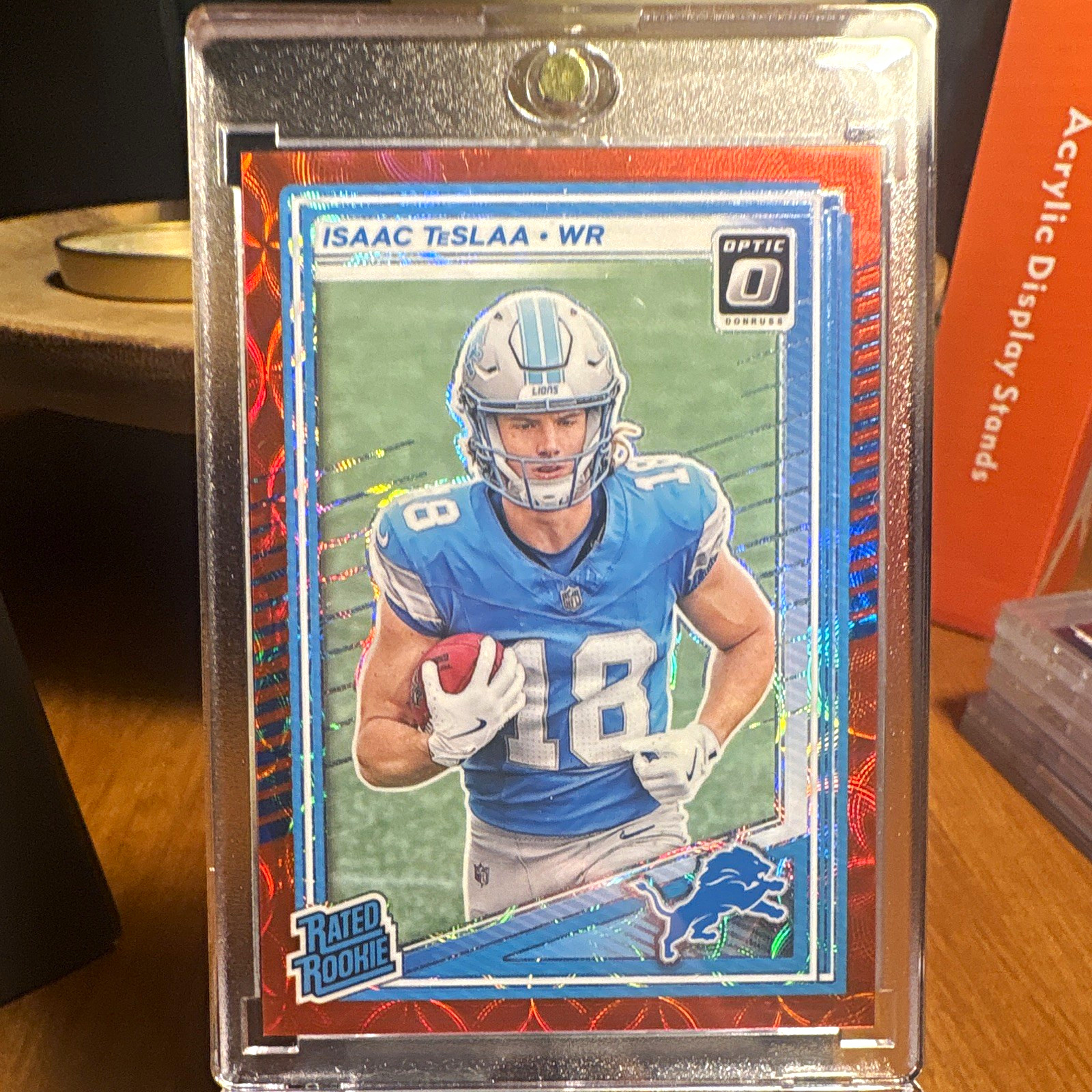 RED SCOPE 2023 Donruss Optic Football Isaac TeslAA Lions Rated Rookie Prizm #219