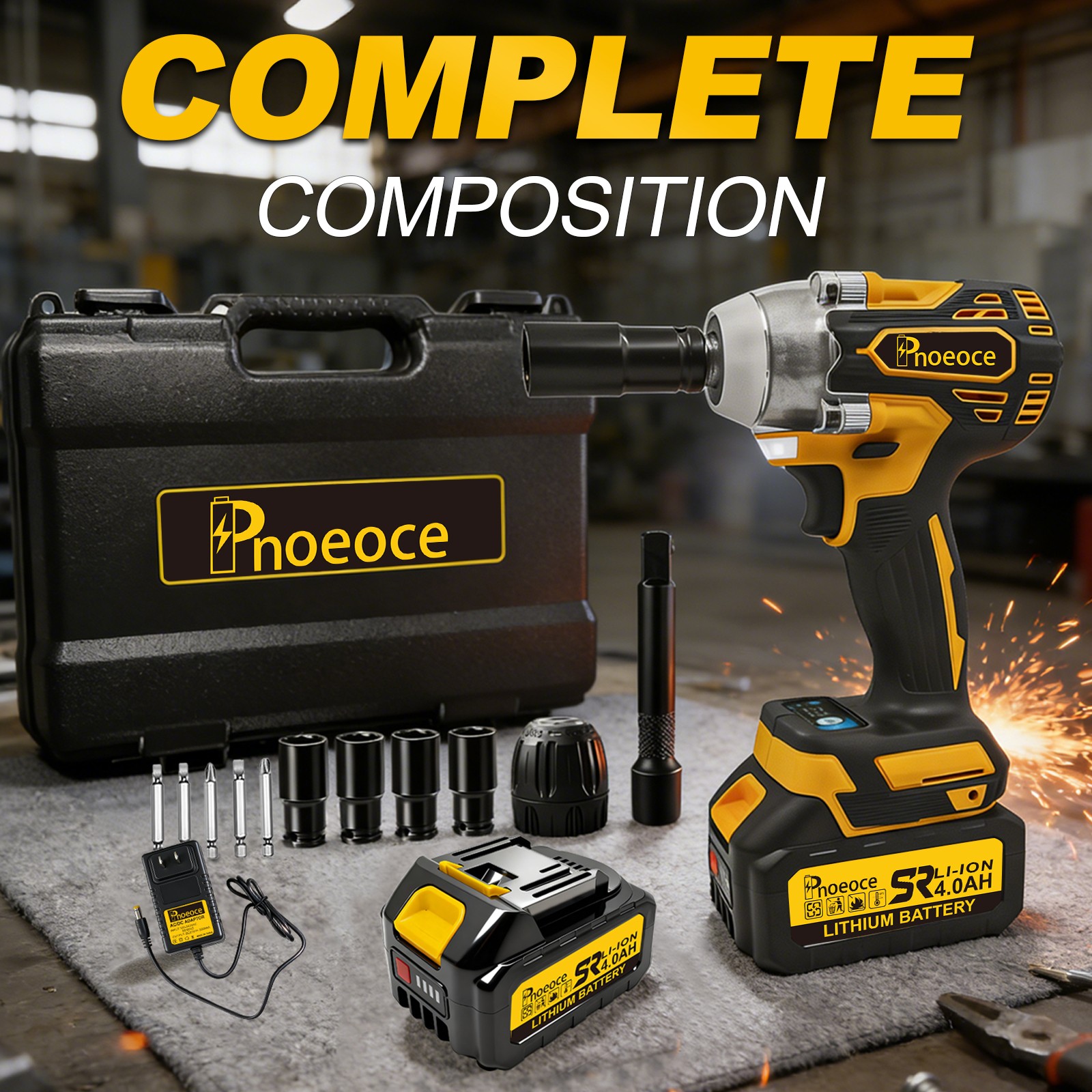 Cordless Impact Wrench 1/2 - 580N.M Max with 2 Speed 1x4Ah Battery &Fast Charger