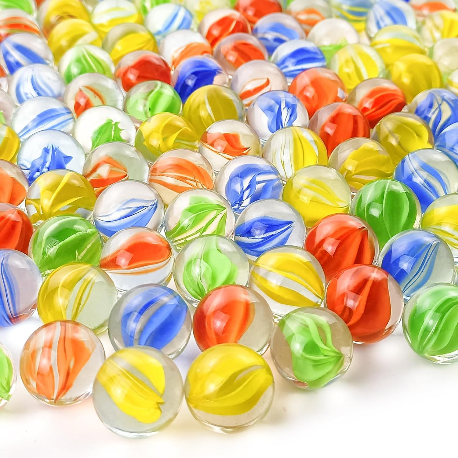 Glass Marbles - Bulk 100Pcs Cat Eye Mix 4 Colors Medium Sized Thick Marble