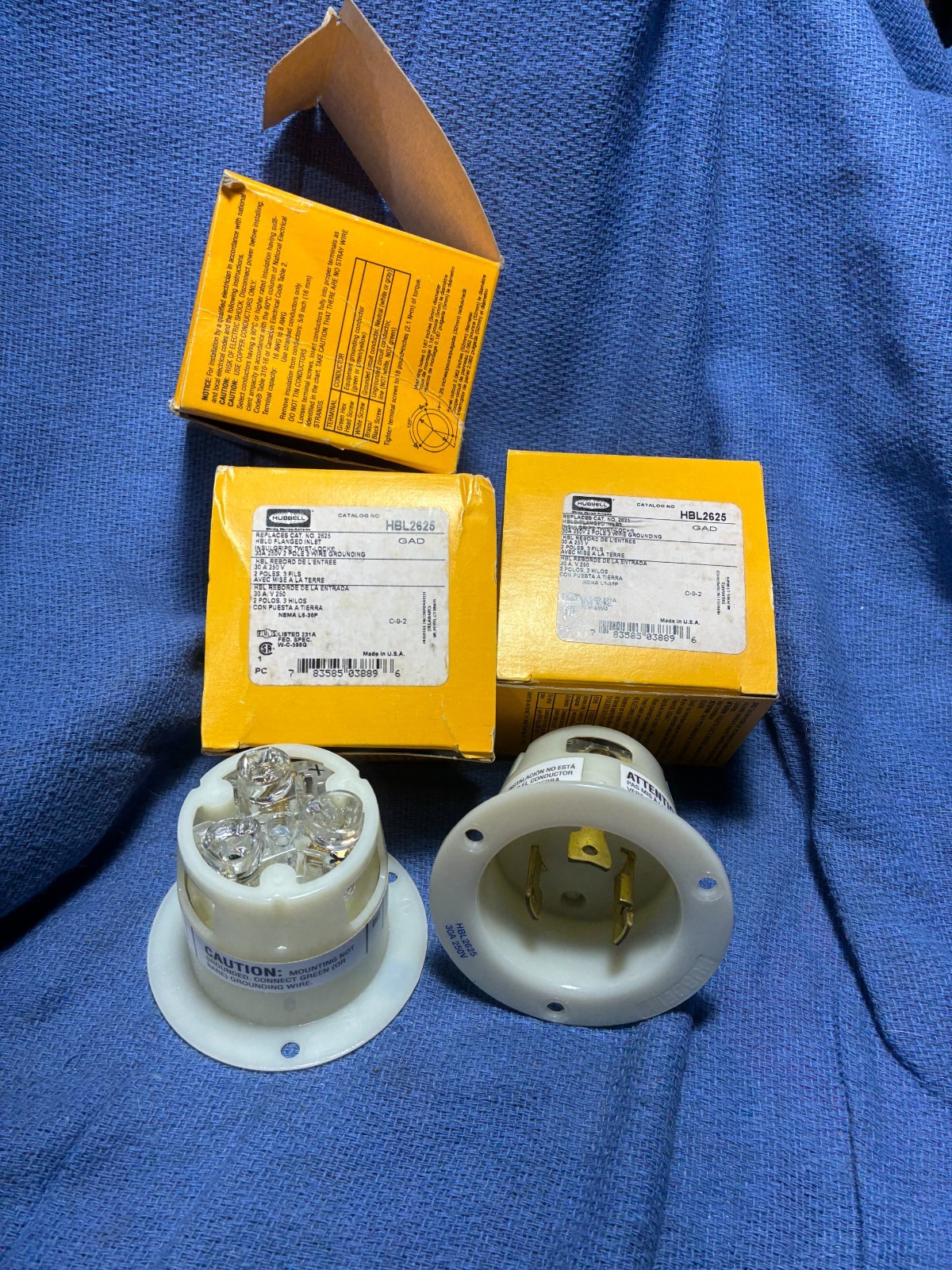JUST 1     HUBBELL HBL2625 Flanged Locking PLUG Inlets 30A 250V 2 Pole 3 Wire