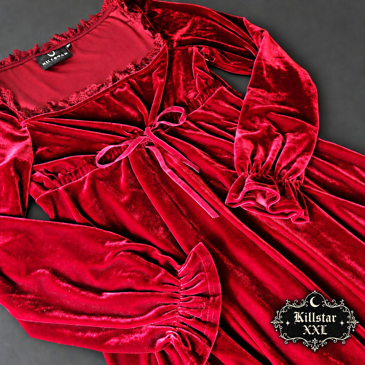 Killstar Women’s Red Velvet Lace Long Sleeve Mini Dress Plus 2XL. Gothcore