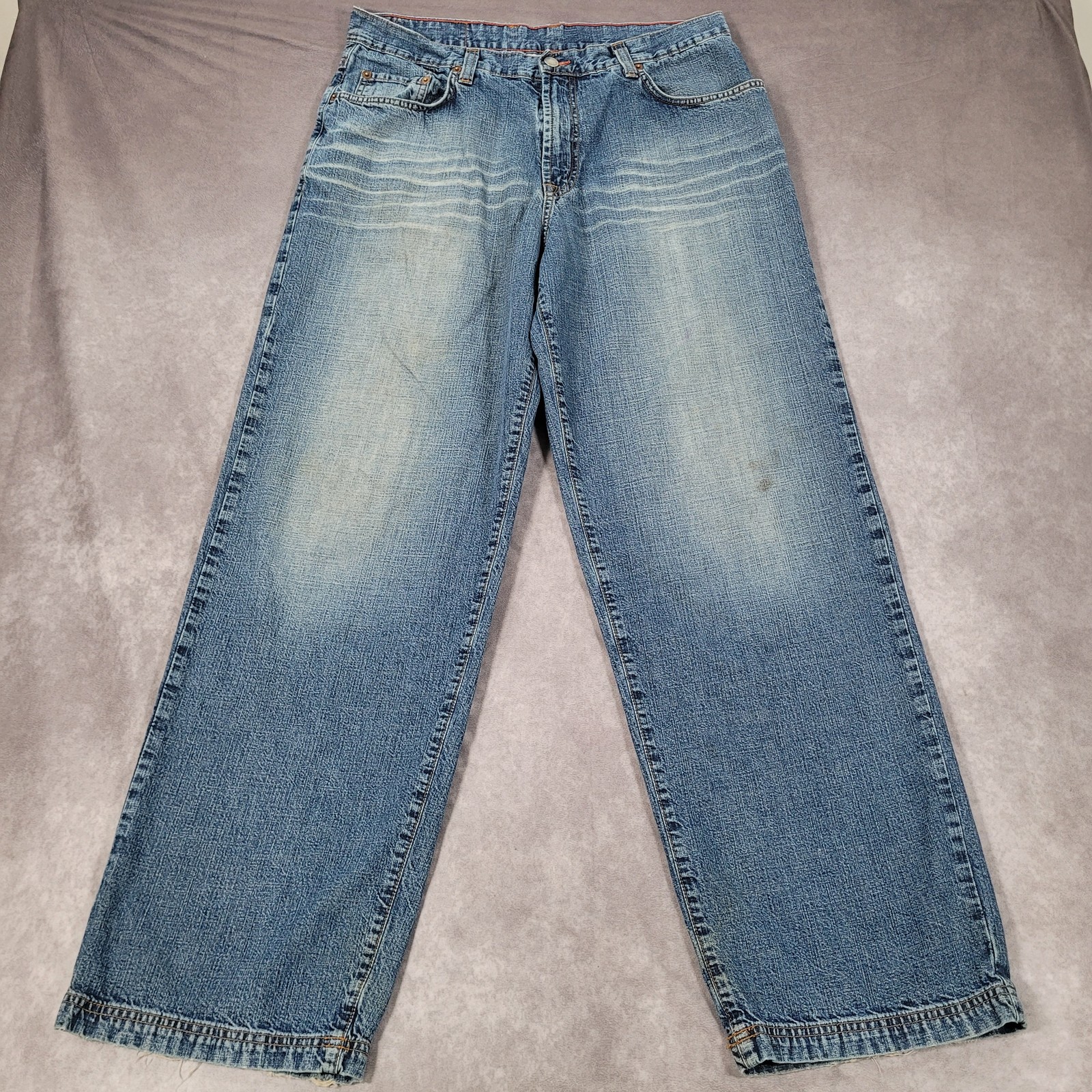 Vintage Lucky Brand Dungarees Jeans Mens 34x32 Blue Y2K Lowrise Baggy Wide