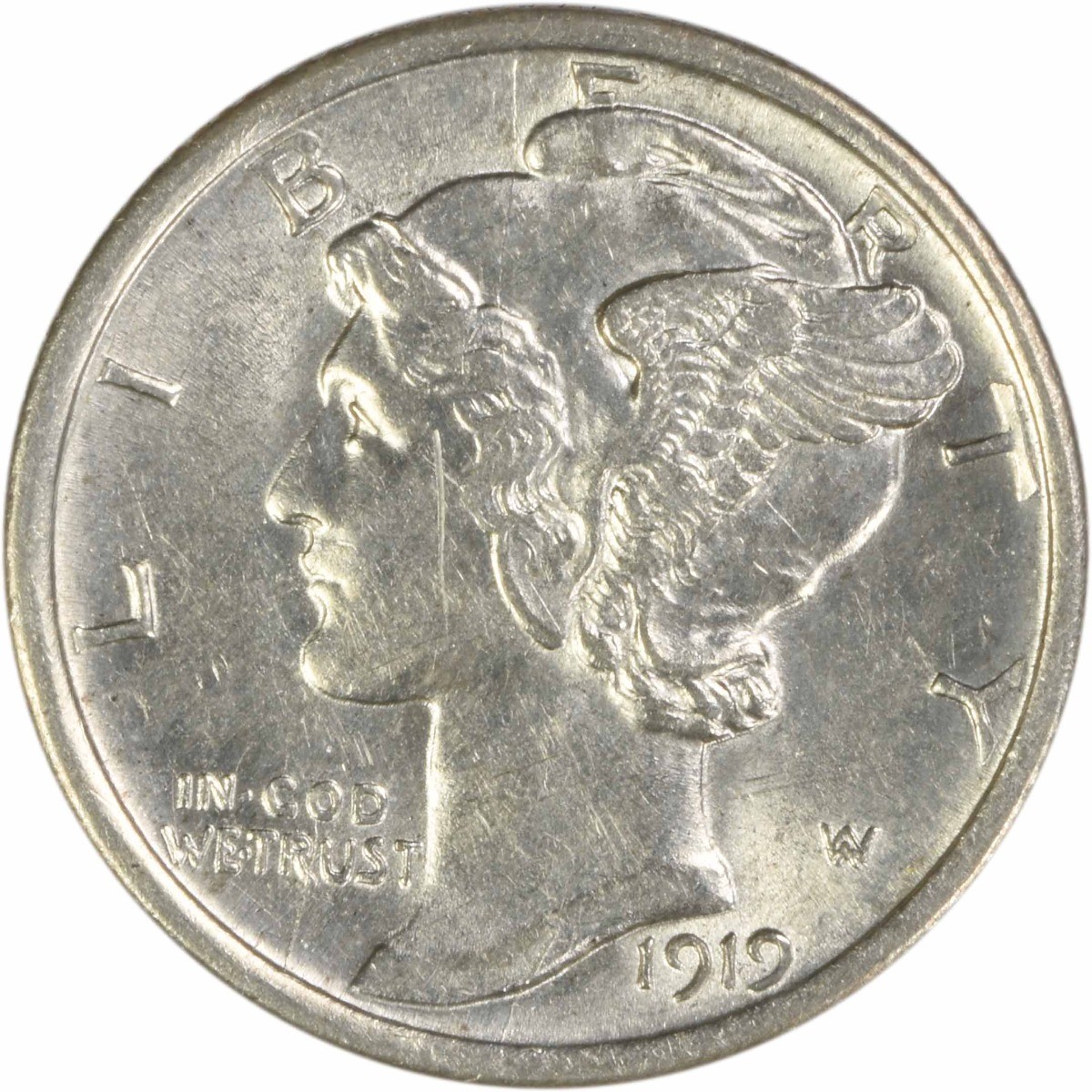 1919-D Mercury Silver Dime AU Slider Uncertified #219