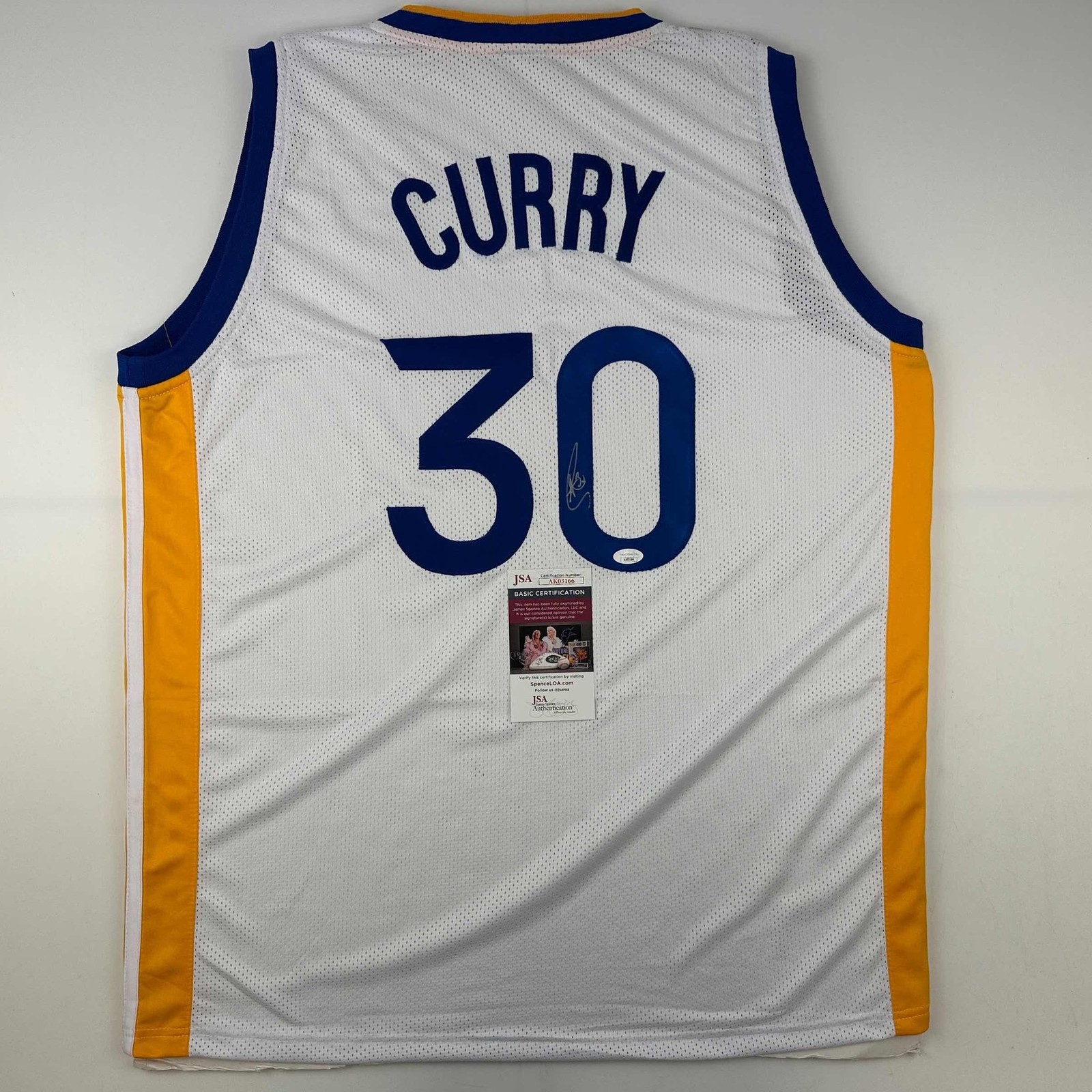 Autographed/Signed Stephen Steph Curry Golden State White Jersey JSA COA Autographed/Signed Stephen Steph Curry Golden State White Jersey JSA COA