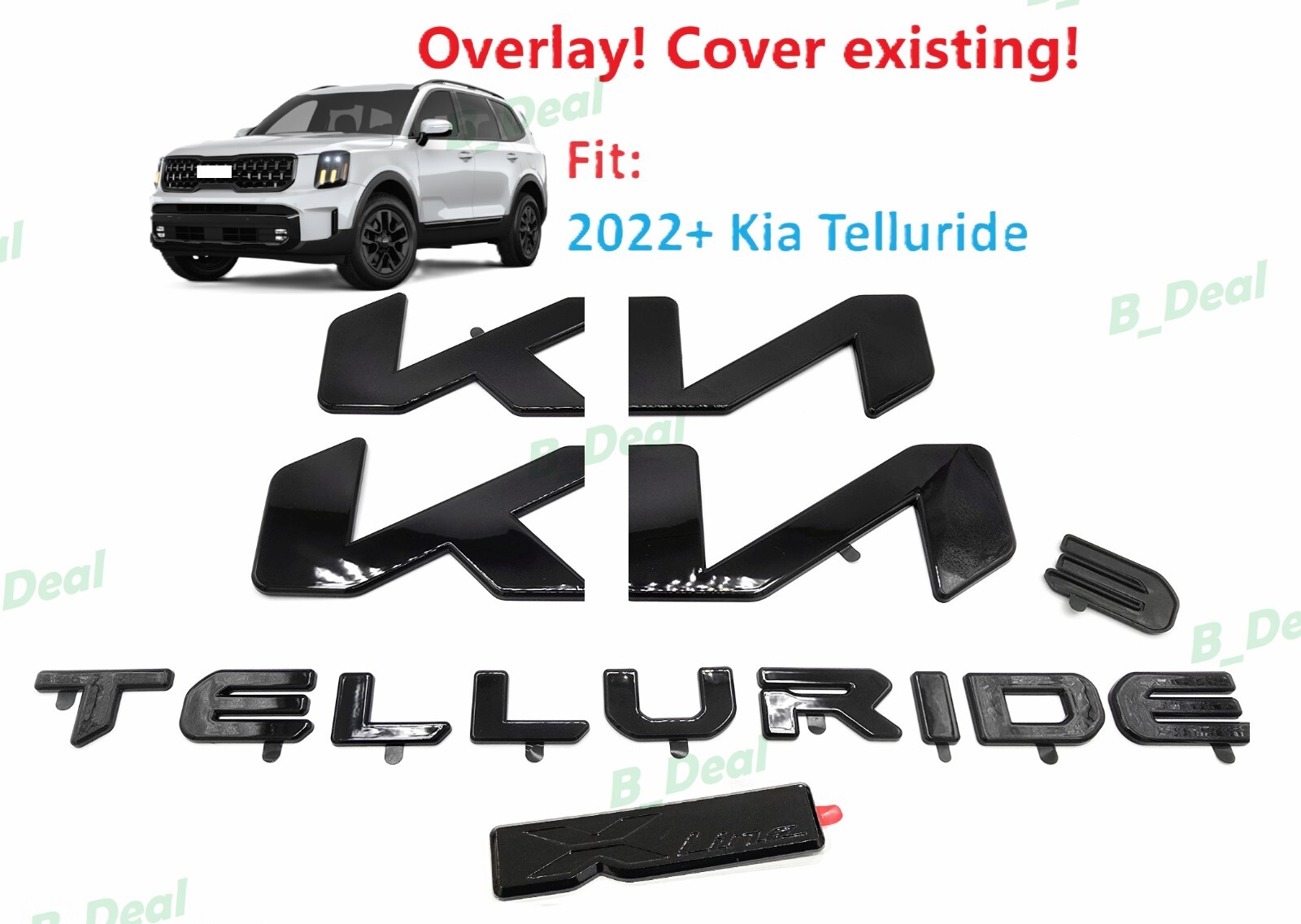 CustomOVERLAY Gloss Black Telluride Front Rear K IA Xline Emblem 2023-2025 CustomOVERLAY Gloss Black Telluride Front Rear K IA Xline Emblem 2023-2025