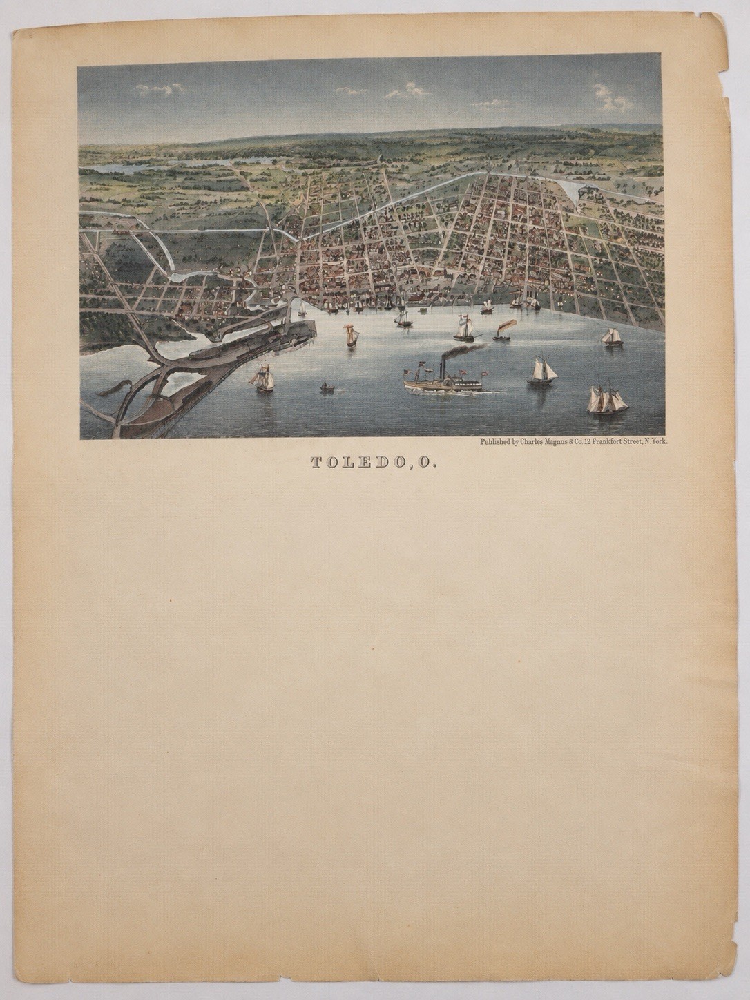 Antique Charles Magnus Toledo Ohio Hand Colored Pictorial Lettersheet c.1858-60