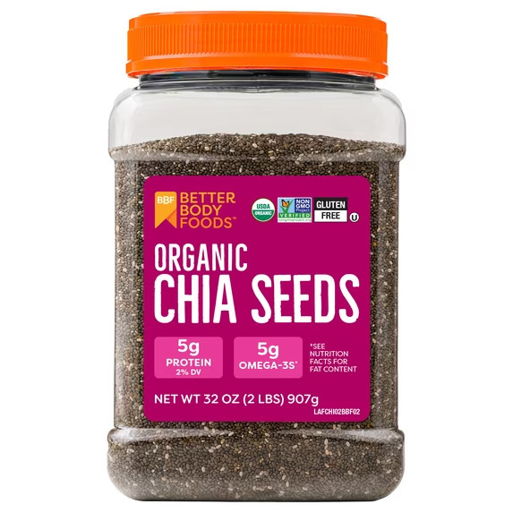 BetterBody Foods Organic Chia Seeds 2 lbs, 32 Oz, with Omega-3, Non-GMO, Gluten BetterBody Foods Organic Chia Seeds 2 lbs, 32 Oz, with Omega-3, Non-GMO, Gluten