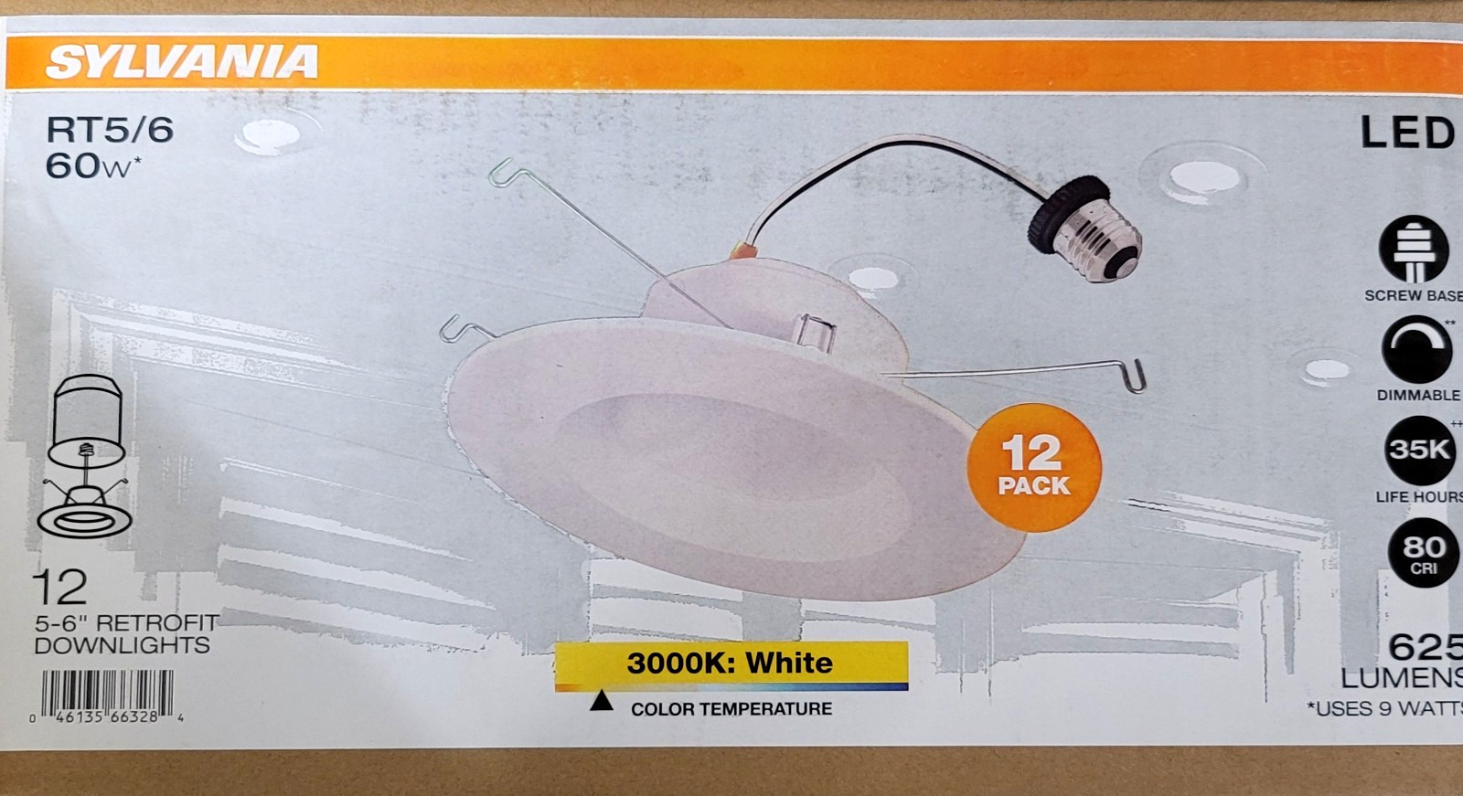 12-Pack Sylvania RT5/6 Inch 60W Retrofit Downlights Dimmable/LED/Recessed ~ NEW 12-Pack Sylvania RT5/6 Inch 60W Retrofit Downlights Dimmable/LED/Recessed ~ NEW