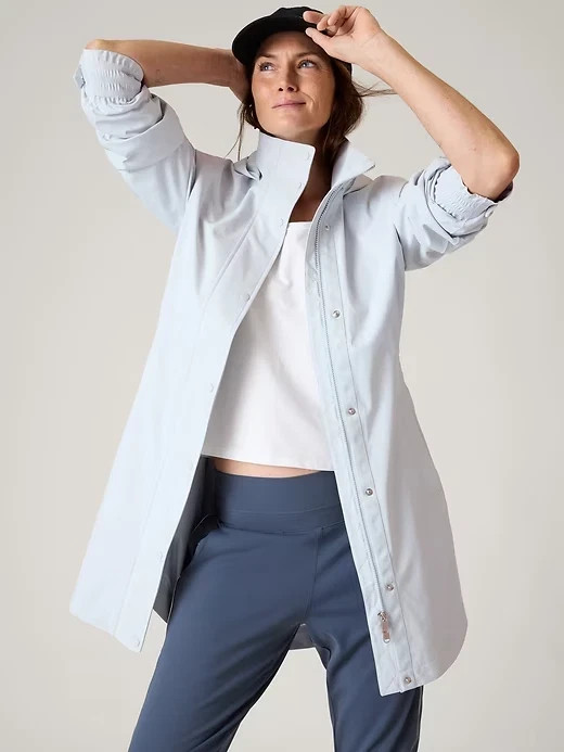 Athleta 1X RAINOUT Sutro Long Trench Jacket Snowfall Blue WindFree RT $199 Athleta 1X RAINOUT Sutro Long Trench Jacket Snowfall Blue WindFree RT $199