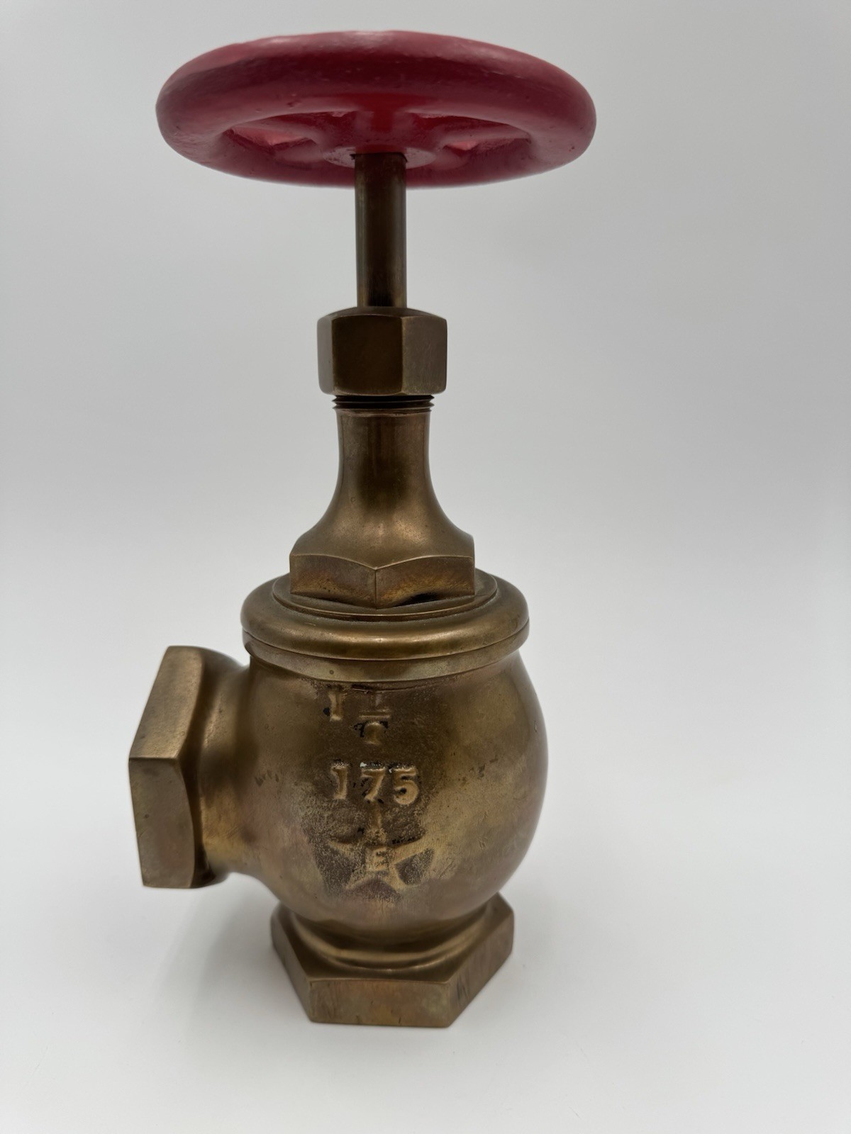 1946 STOCKHAM Brass Fire Valve Red Wheel Steampunk Industrial Decor VTG 1 1/2