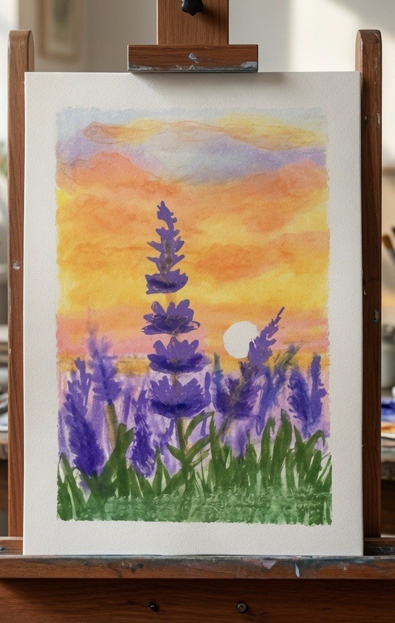 ACEO Art Card Sunset Wildflowers Original Painting ACEO Art Card Sunset Wildflowers Original Painting