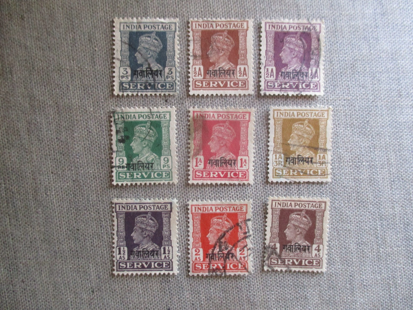 India-Gwalior-Scott# O52-O60, used India-Gwalior-Scott# O52-O60, used