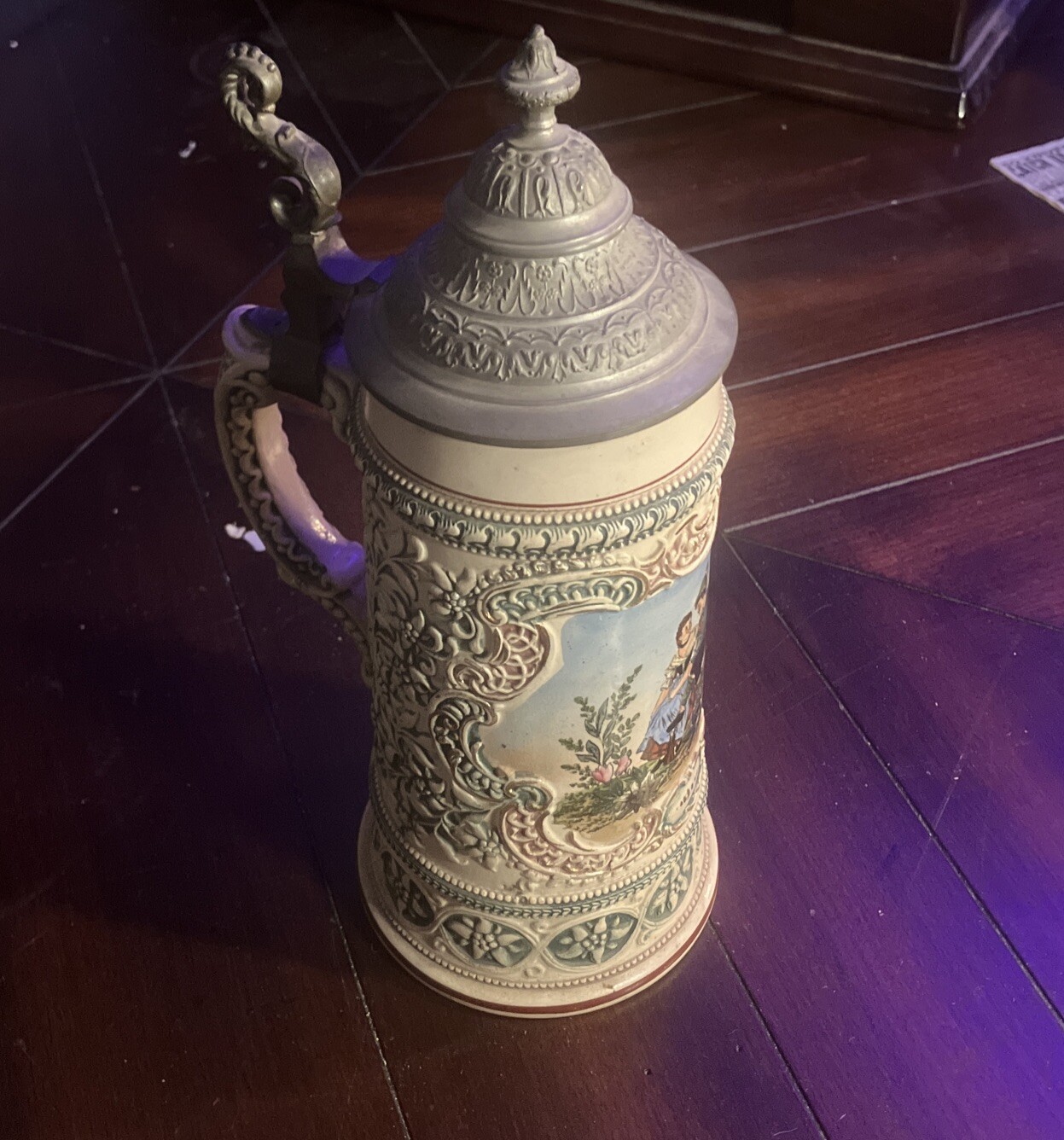 Antique Adolf Diesinger Beer Stein Threaded Relief 1890-1910 Rare #172 signed B.