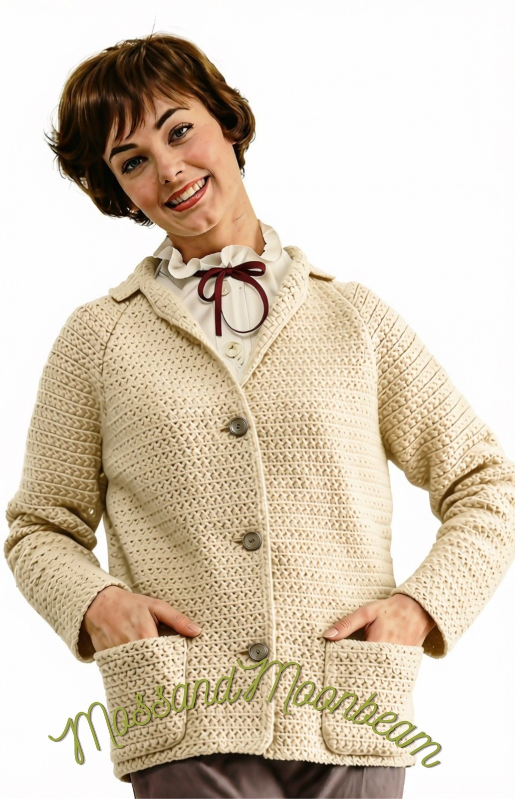 Vintage 70s Crochet Raglan Jacket/Cardigan Pattern #684 
