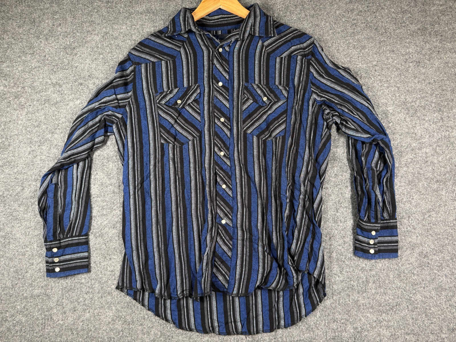VTG Wrangler Western Shirt Mens Large Multi Striped Cowboy Long Sleeve Button Up