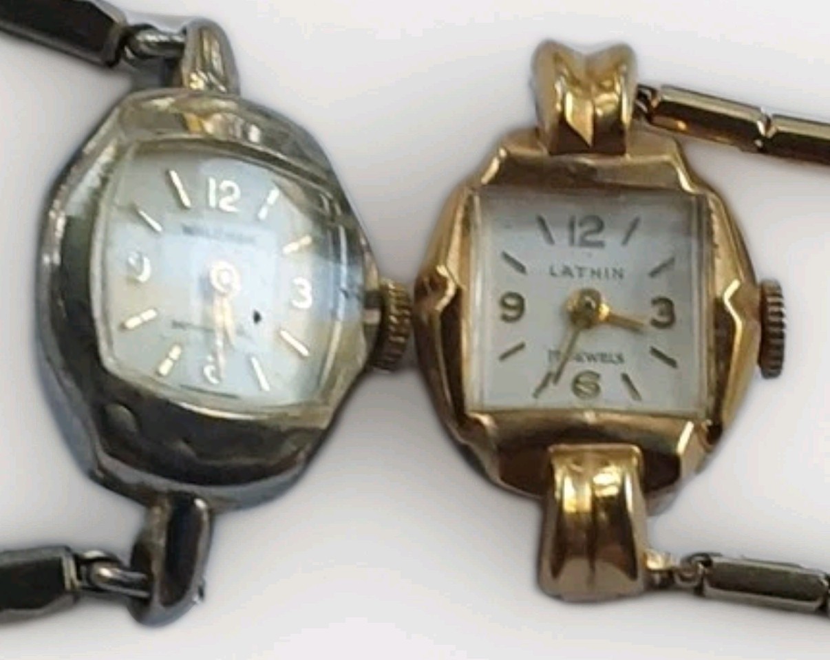 Vintage Lathin 17 Jewel Ladies Gold Tone + Waldman Anti Magnetic Ladies Watch Vintage Lathin 17 Jewel Ladies Gold Tone + Waldman Anti Magnetic Ladies Watch