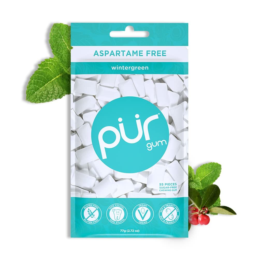 PUR 100% Xylitol Chewing Gum, Wintergreen , Sugar-Free and Aspartame Free, Vegan