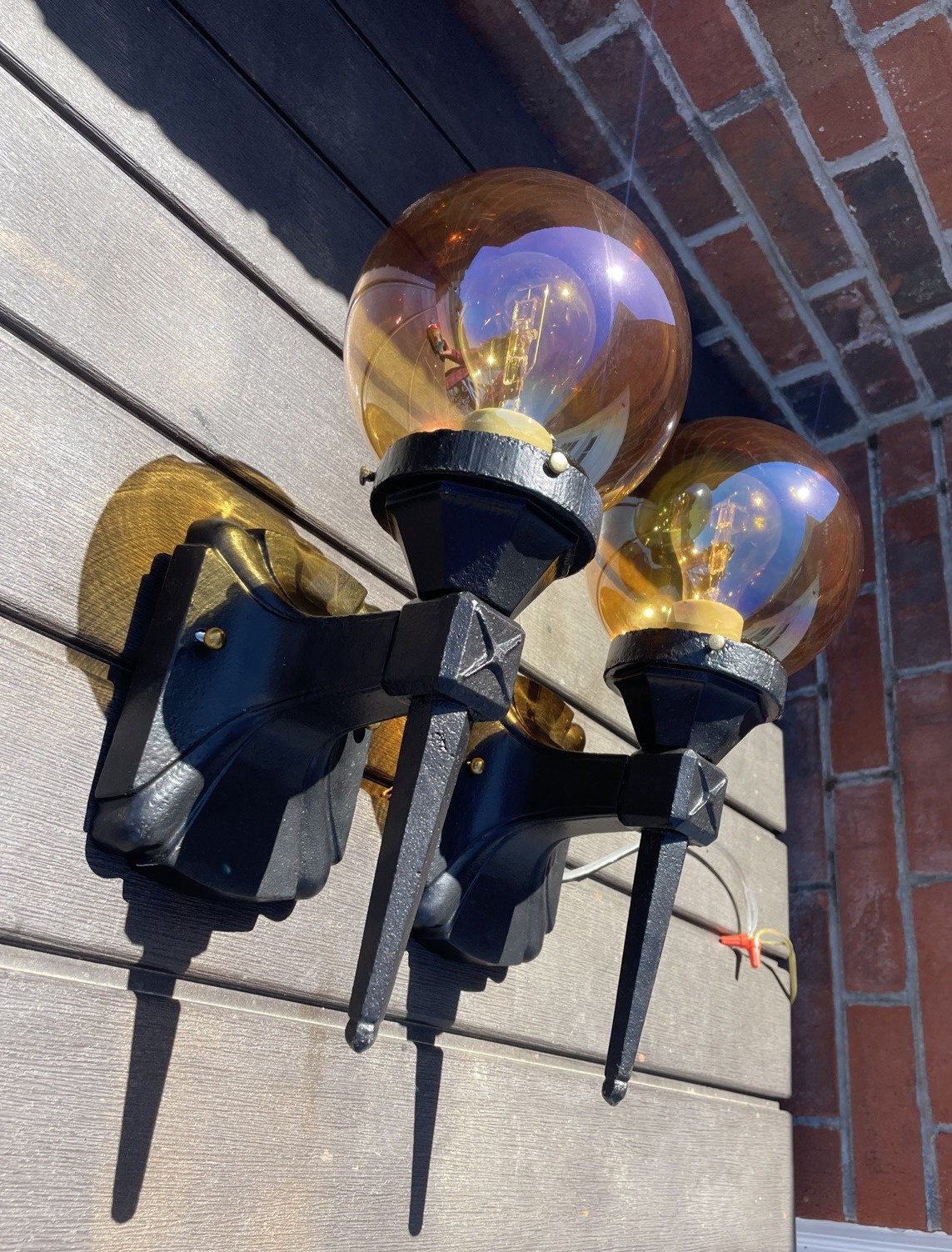 REWIRED PAIR Antique Vtg Tudor Arts & Crafts Mission Deco Outdoor Wall Sconces