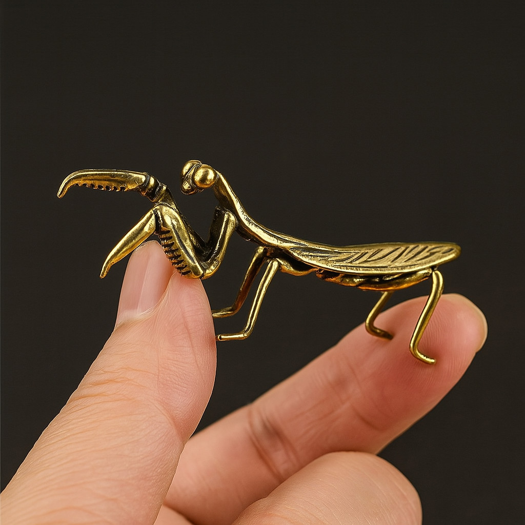 Vintage Metal Praying Mantis Figurine Brass Insect Statue Miniature Animal Decor